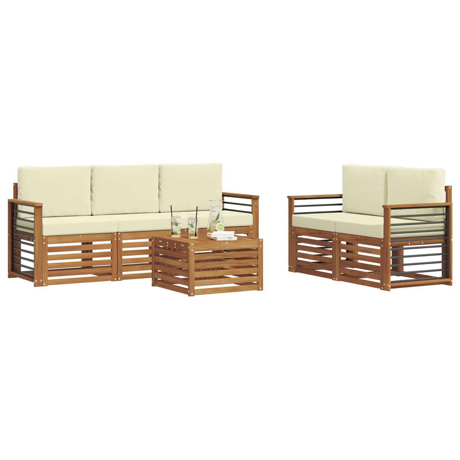 vidaXL Sofagarnituren 6 pcs Natur und Creme Massivholz Akazie