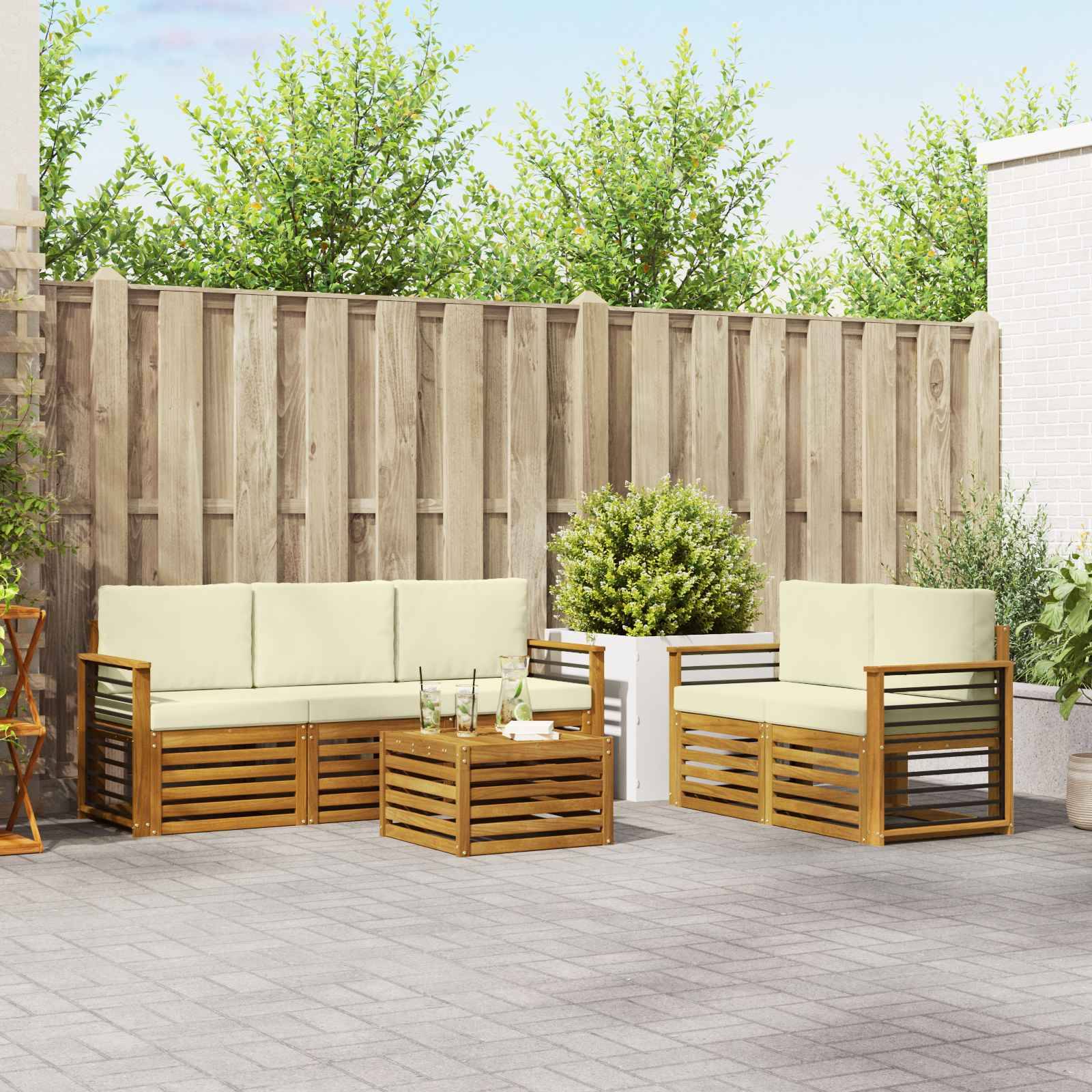 vidaXL Sofagarnituren 6 pcs Natur und Creme Massivholz Akazie