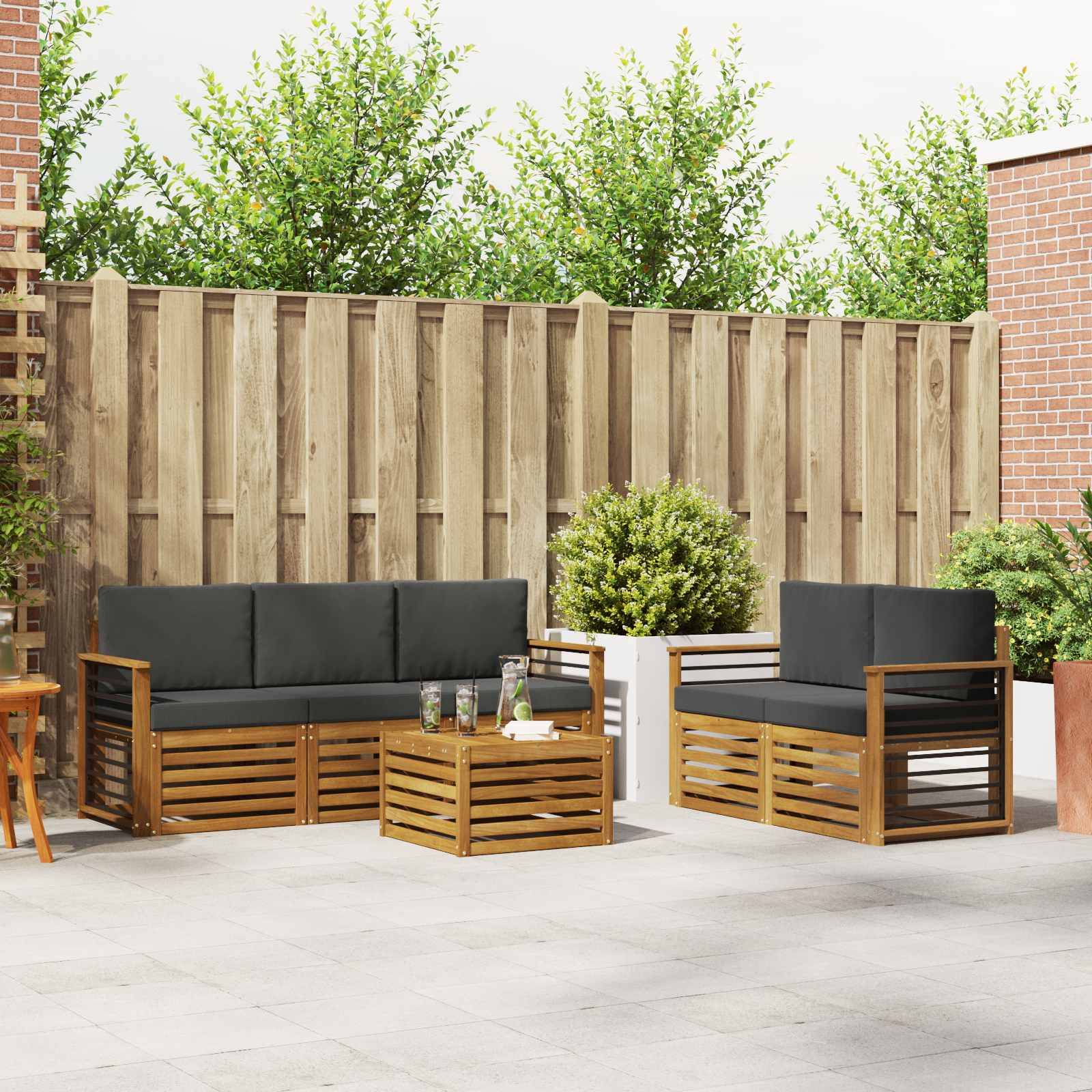 vidaXL Sofagarnituren 6 pcs Natur und Anthrazit Massivholz Akazie