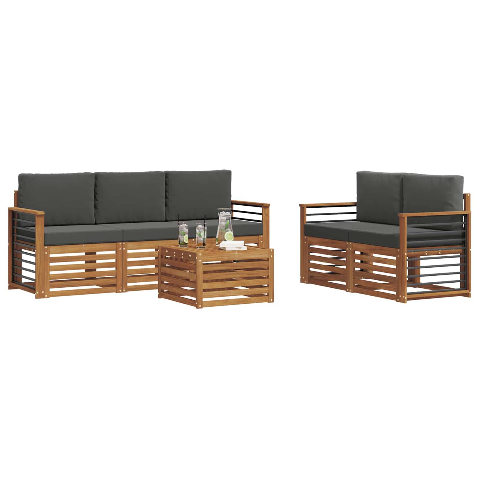 vidaXL Sofagarnituren 6 pcs Natur und Anthrazit Massivholz Akazie