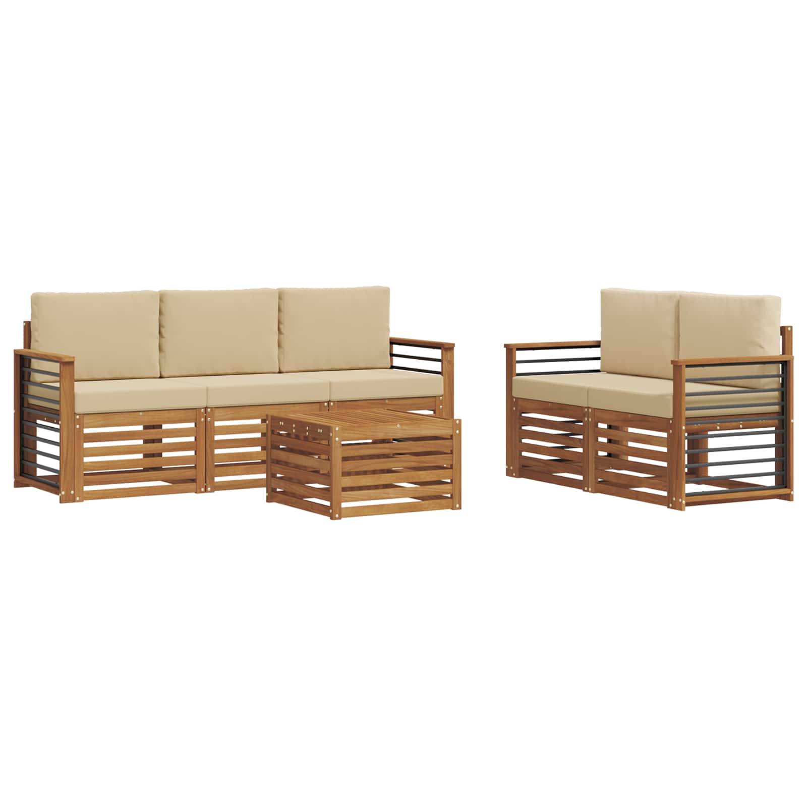 vidaXL Sofagarnituren 6 pcs Natur und Beige Massivholz Akazie
