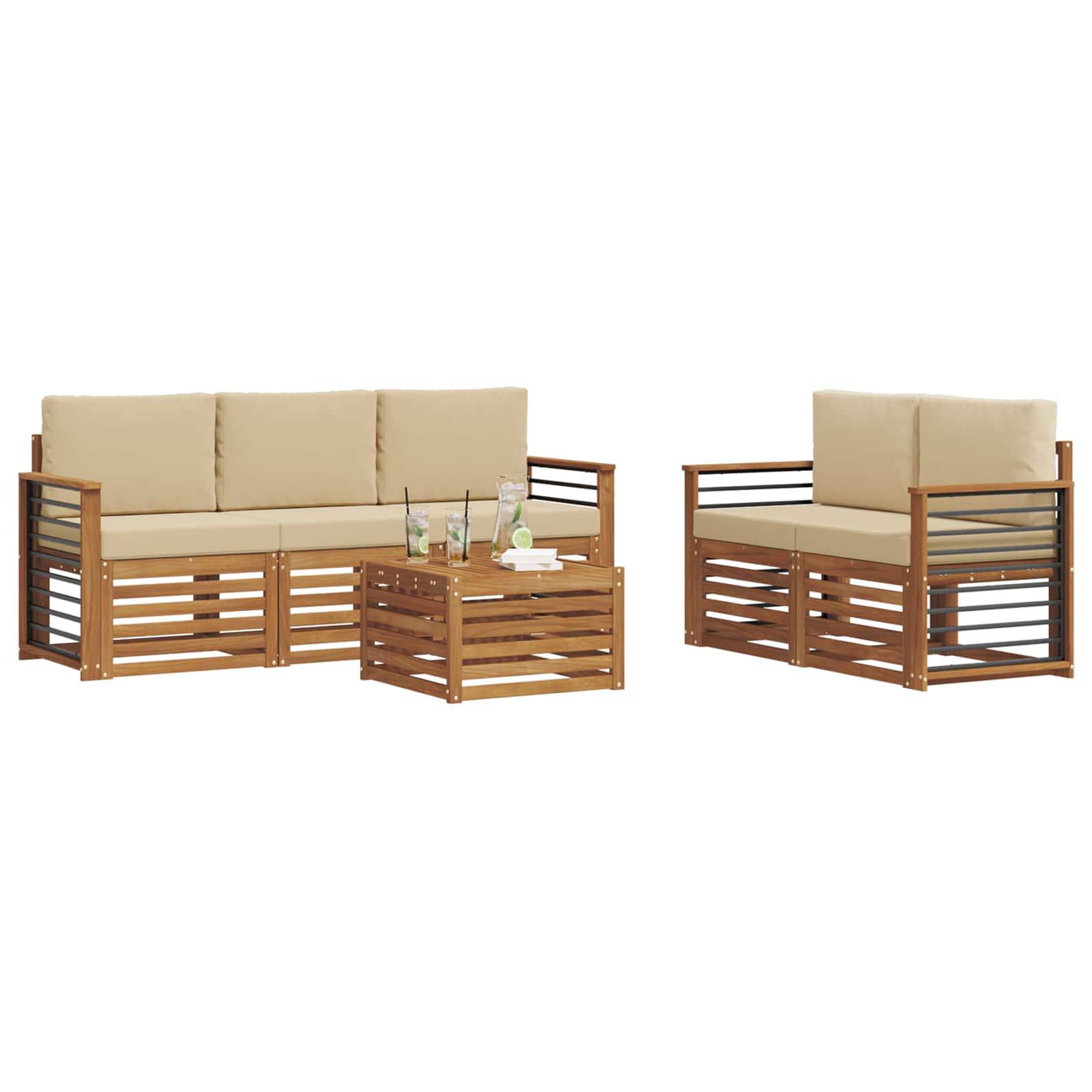 vidaXL Sofagarnituren 6 pcs Natur und Beige Massivholz Akazie