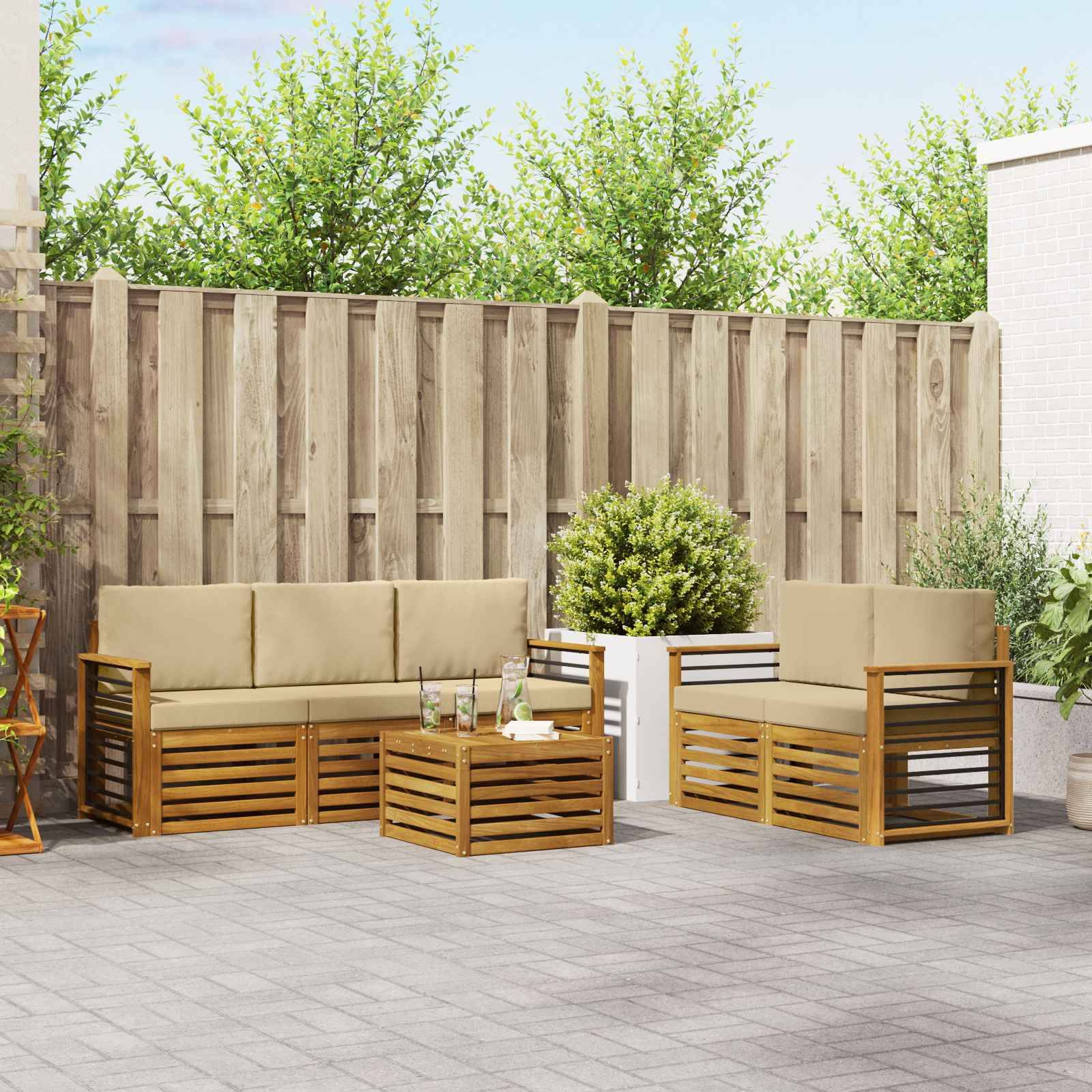 vidaXL Sofagarnituren 6 pcs Natur und Beige Massivholz Akazie