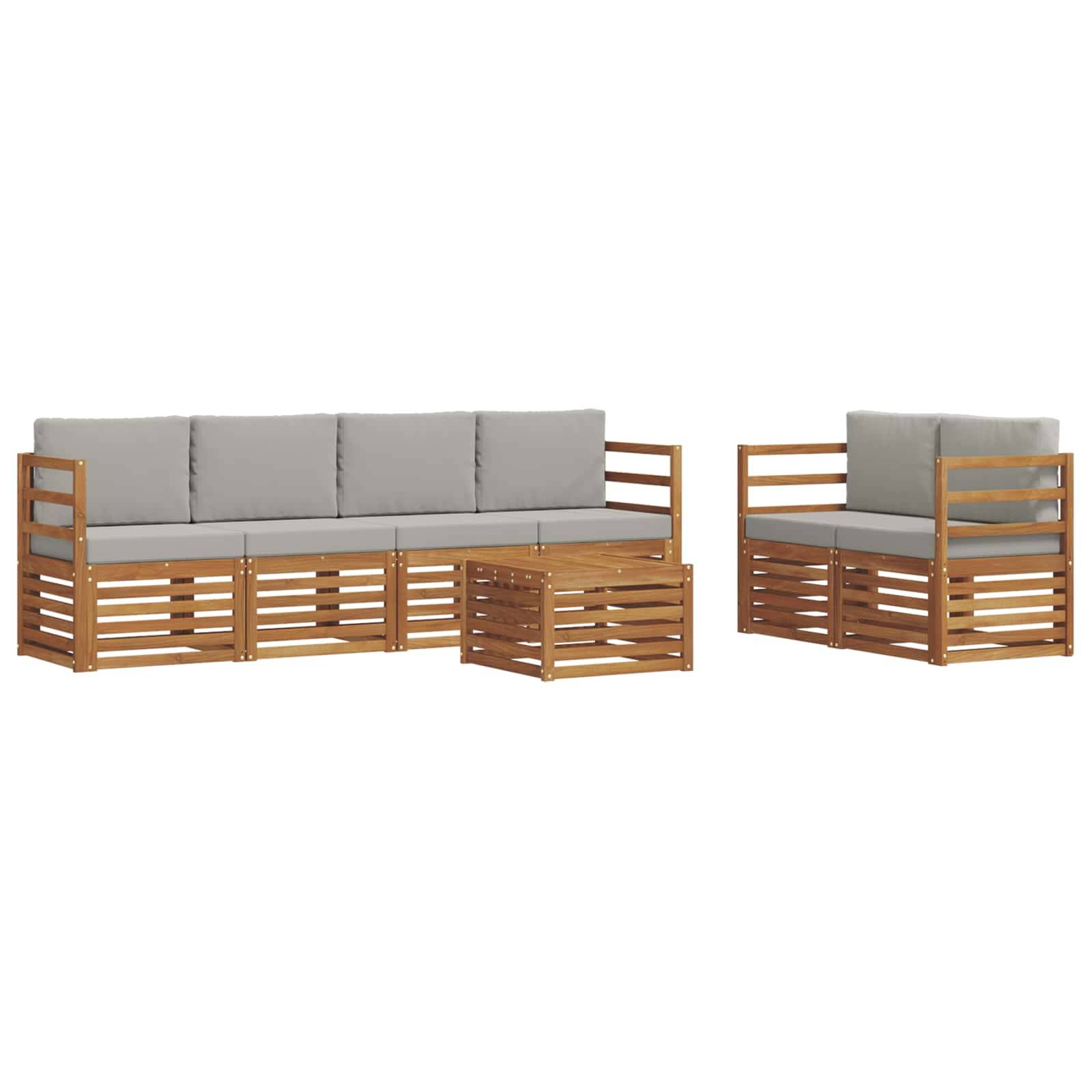 vidaXL Outdoor-Sofagarnitur mit Kissen 7 pcs Natürlich und Hellgrau