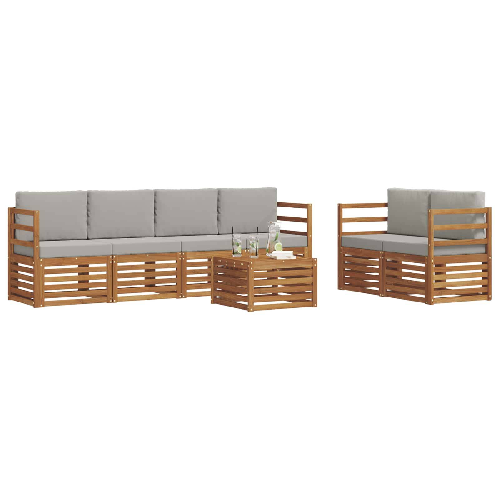 vidaXL Outdoor-Sofagarnitur mit Kissen 7 pcs Natürlich und Hellgrau
