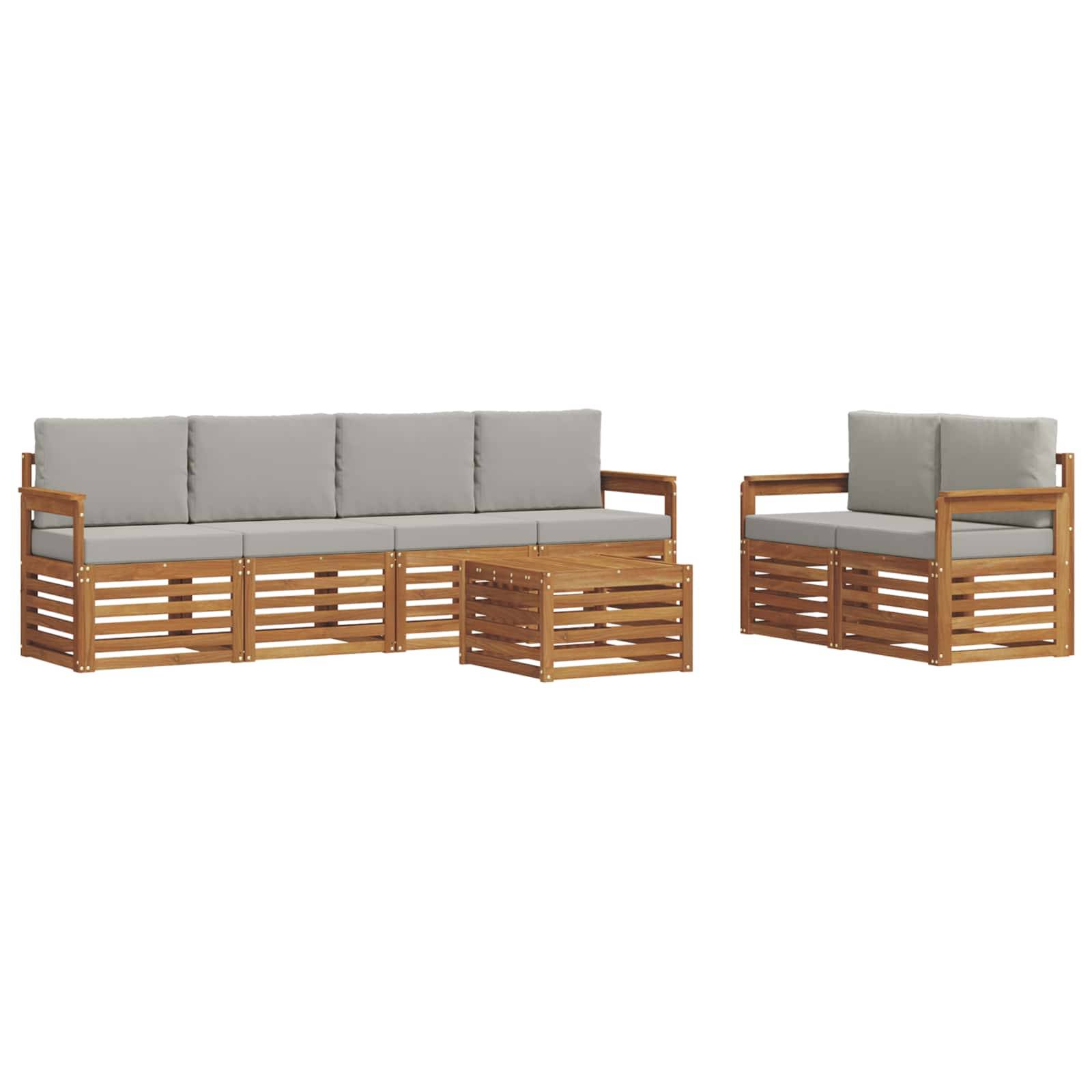 vidaXL Outdoor-Sofagarnitur mit Kissen 7 pcs Natürlich und Hellgrau