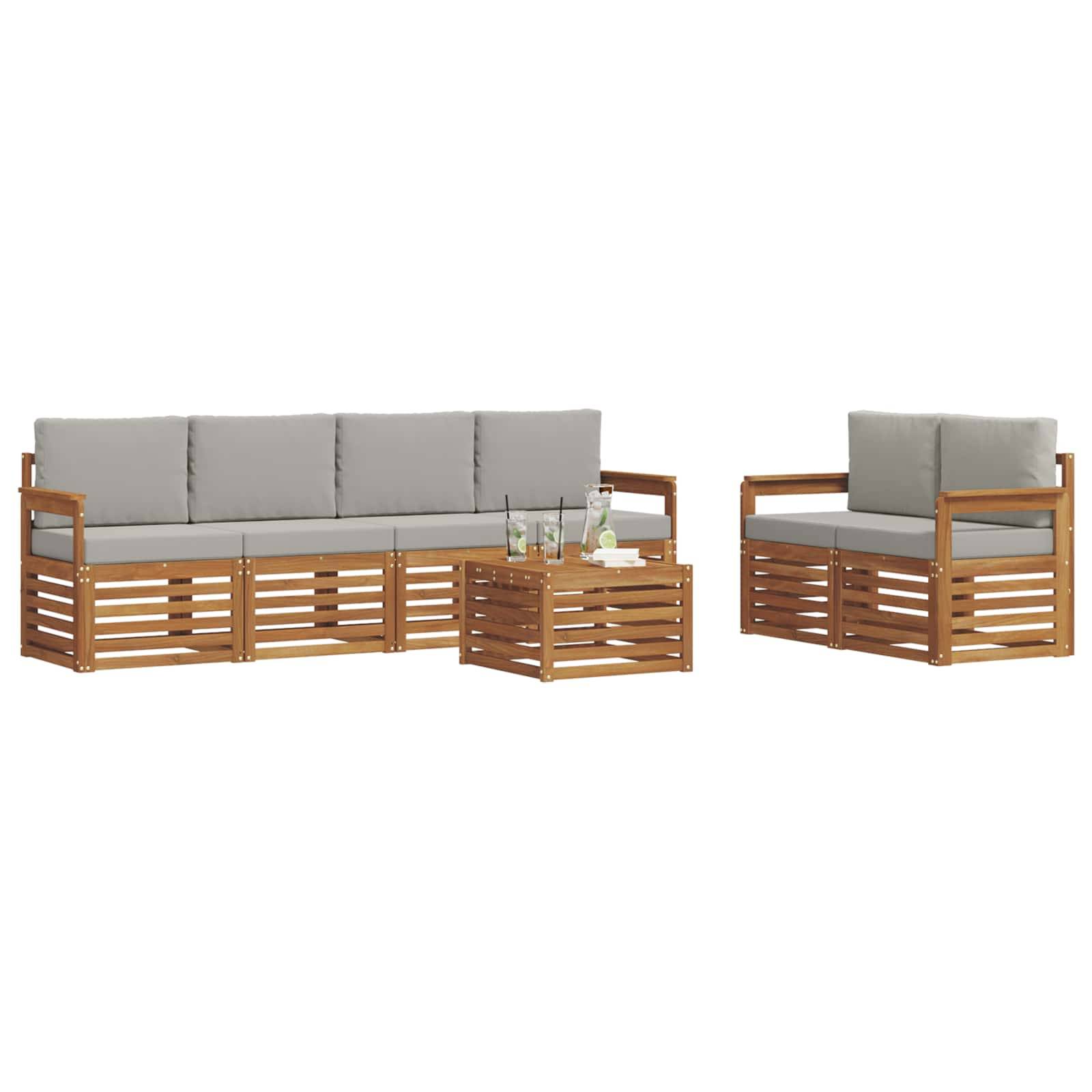 vidaXL Outdoor-Sofagarnitur mit Kissen 7 pcs Natürlich und Hellgrau