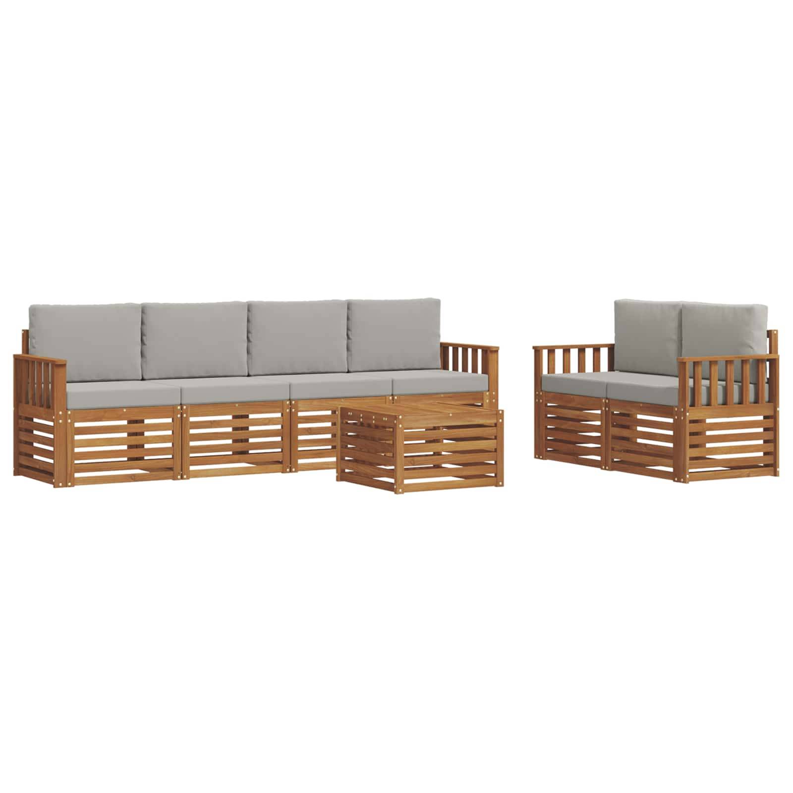 vidaXL Outdoor-Sofagarnitur mit Kissen 7 pcs Natürlich und Hellgrau