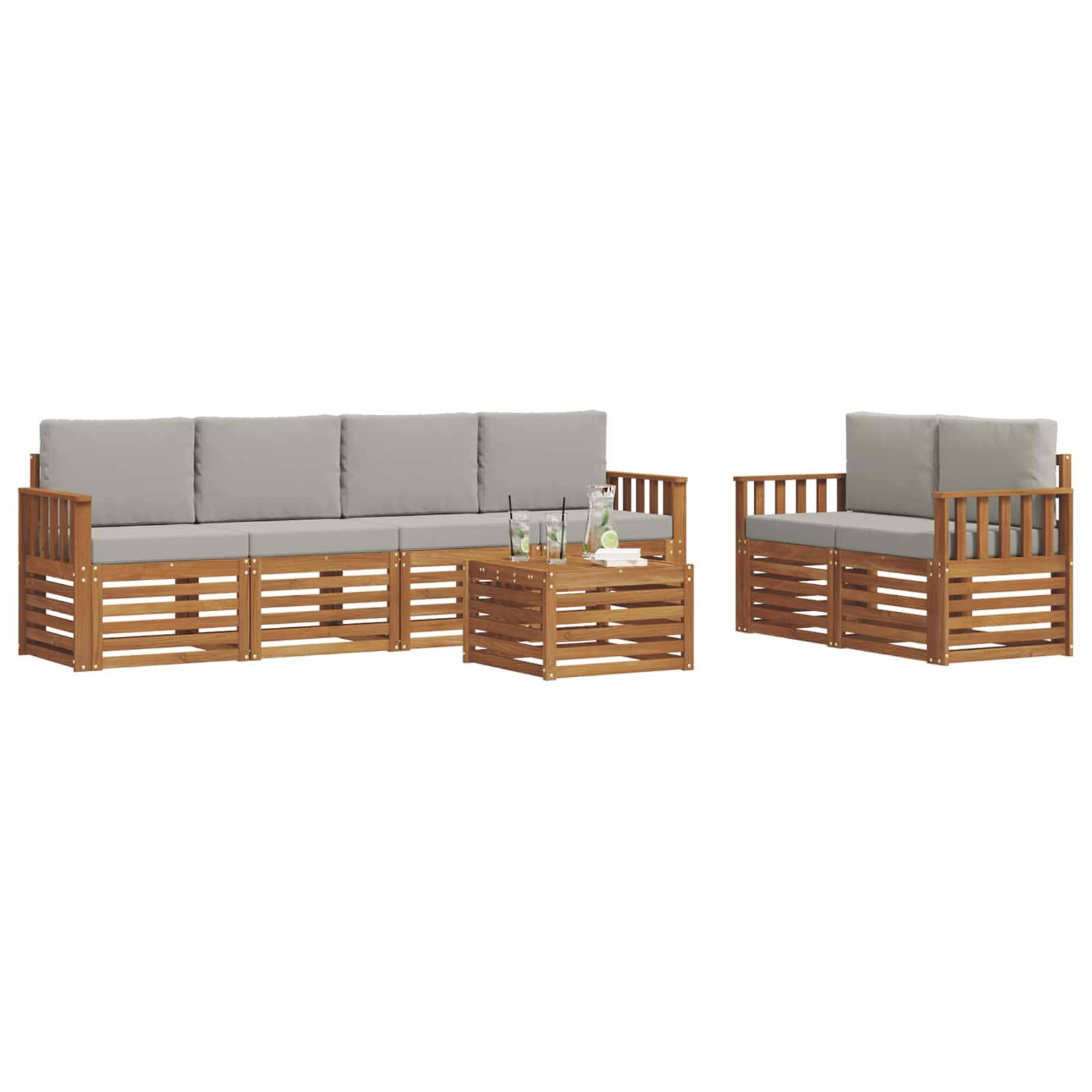 vidaXL Outdoor-Sofagarnitur mit Kissen 7 pcs Natürlich und Hellgrau