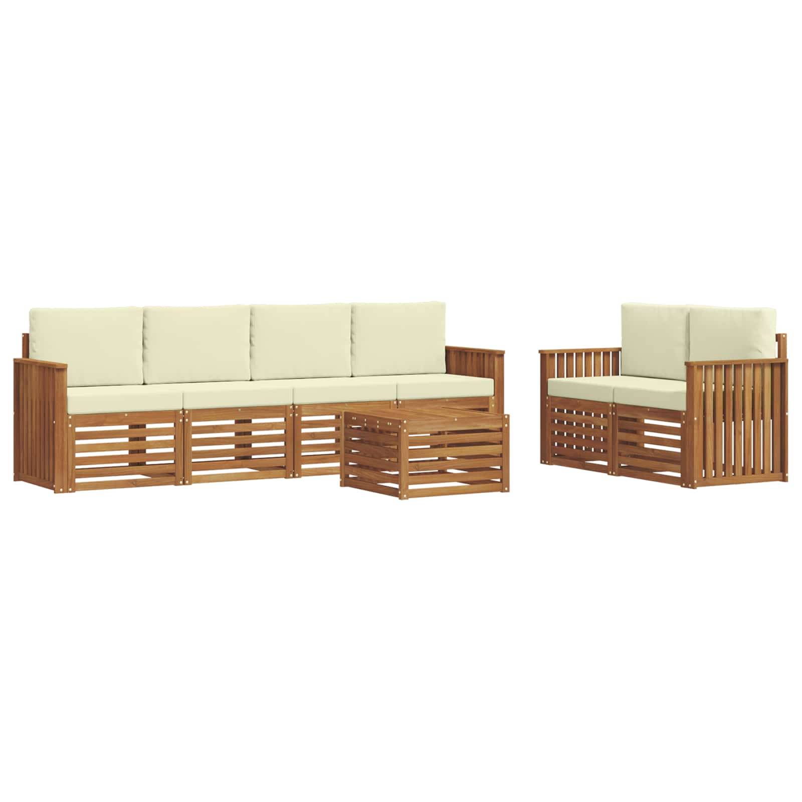 vidaXL Outdoor-Sofagarnitur 7 pcs Natur und Creme Massivholz Akazie