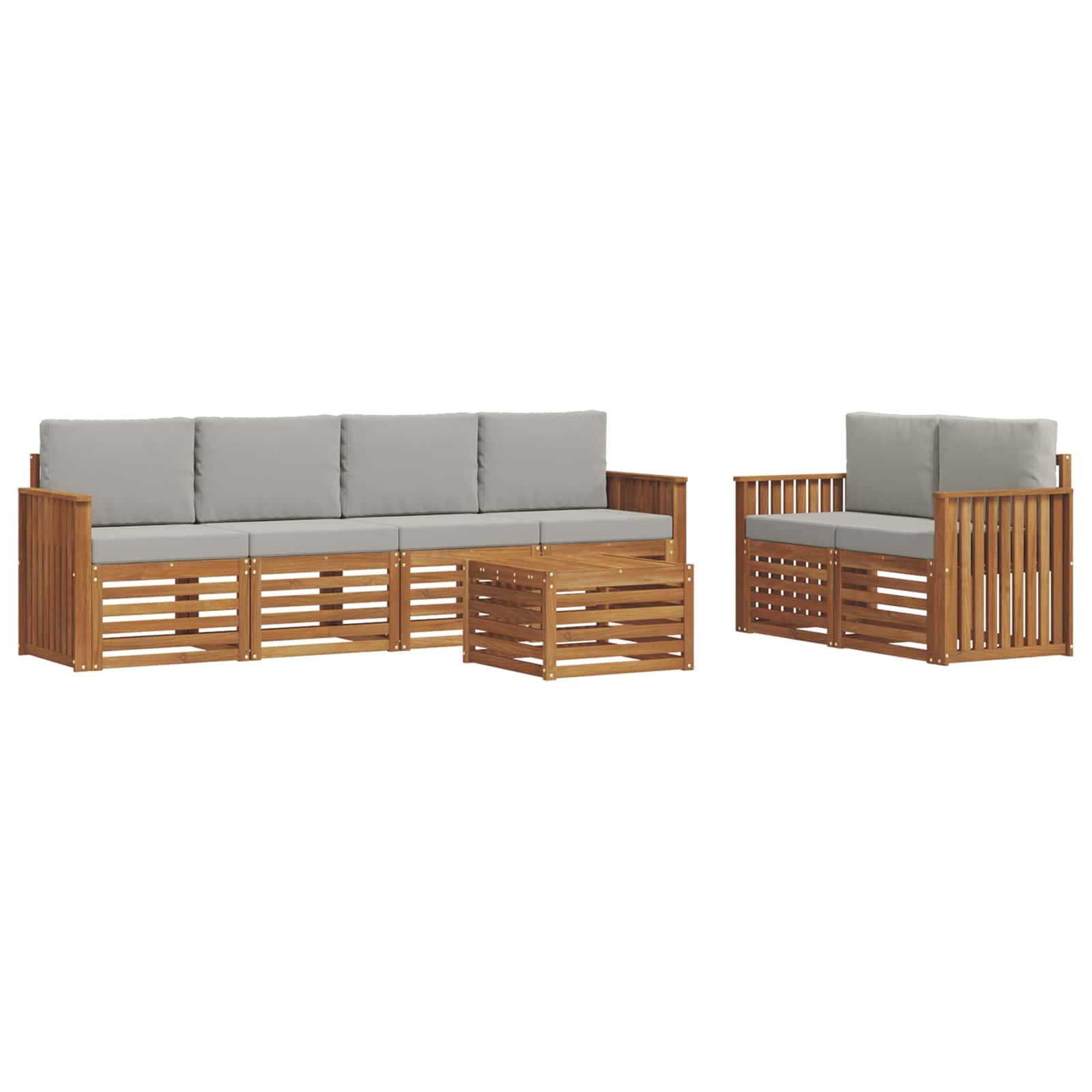 vidaXL Outdoor-Sofagarnitur mit Kissen 7 pcs Natürlich und Hellgrau