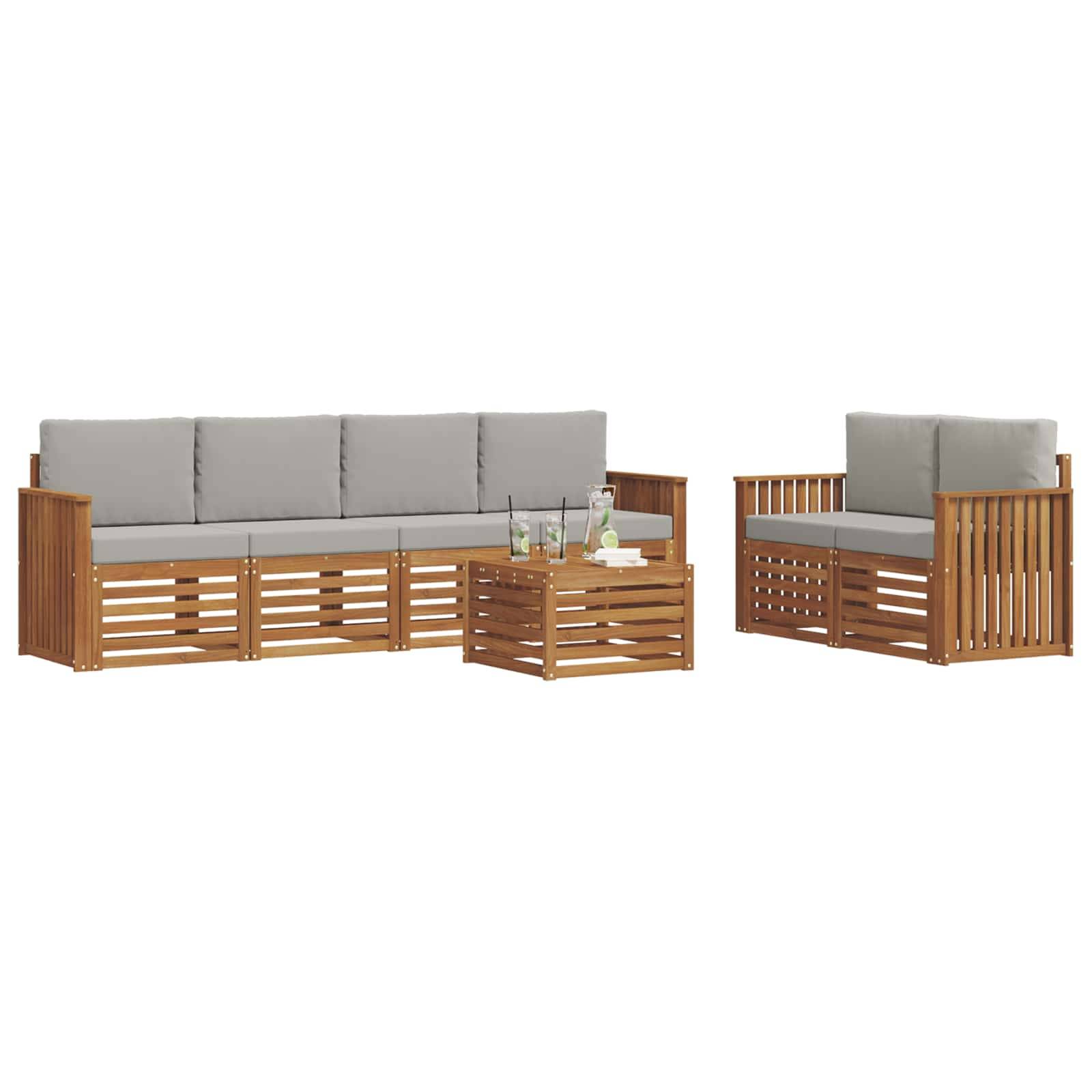 vidaXL Outdoor-Sofagarnitur mit Kissen 7 pcs Natürlich und Hellgrau
