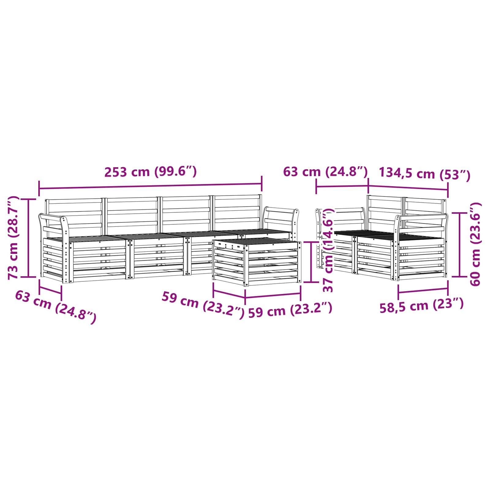 vidaXL Outdoor-Sofagarnitur mit Kissen 7 pcs Natur und Anthrazit