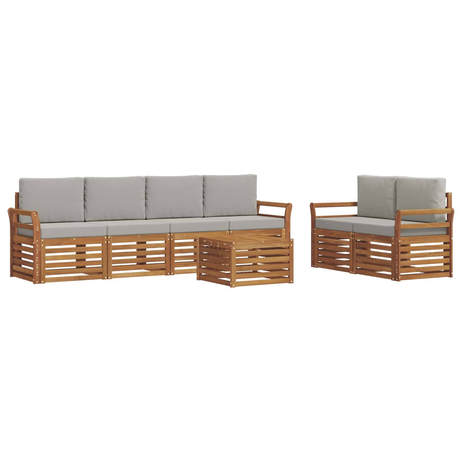 vidaXL Outdoor-Sofagarnitur mit Kissen 7 pcs Natürlich und Hellgrau