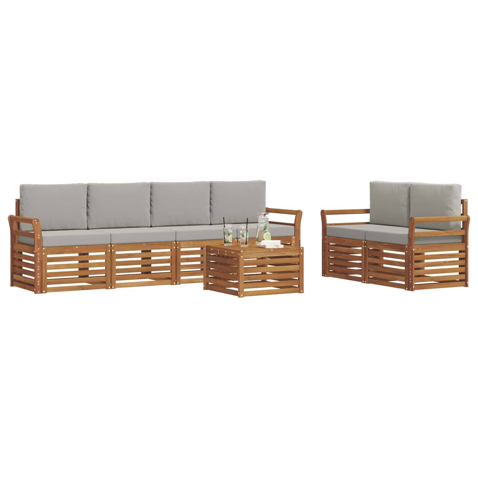 vidaXL Outdoor-Sofagarnitur mit Kissen 7 pcs Natürlich und Hellgrau