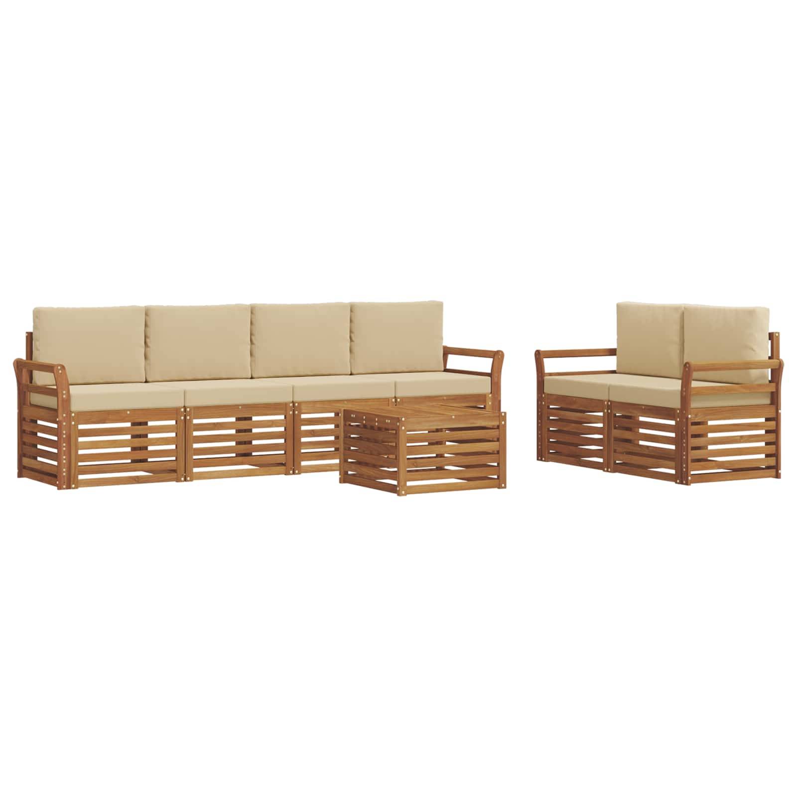 vidaXL Outdoor-Sofagarnitur 7 pcs Natur und Beige Massivholz Akazie