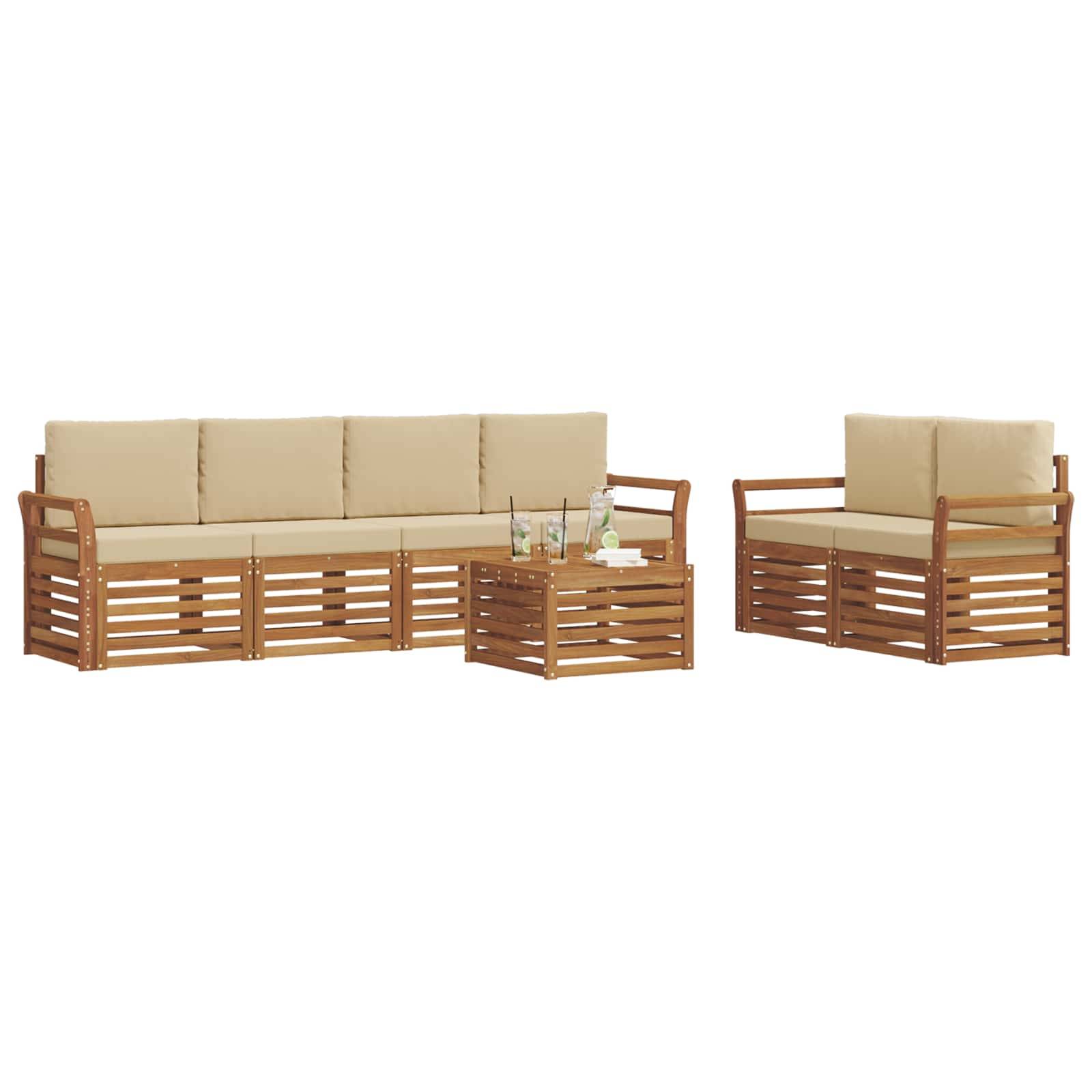 vidaXL Outdoor-Sofagarnitur 7 pcs Natur und Beige Massivholz Akazie