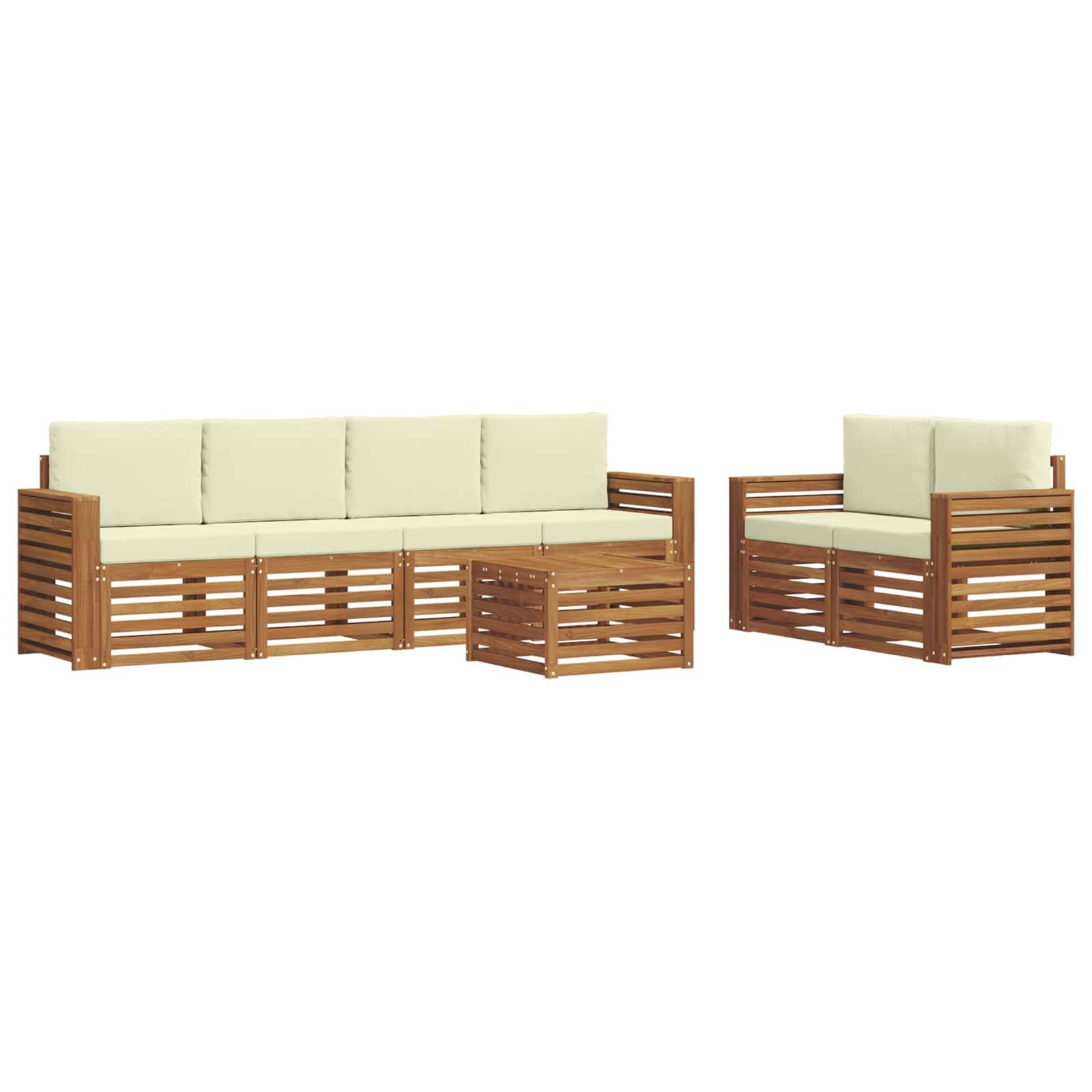 vidaXL Outdoor-Sofagarnitur 7 pcs Natur und Creme Massivholz Akazie