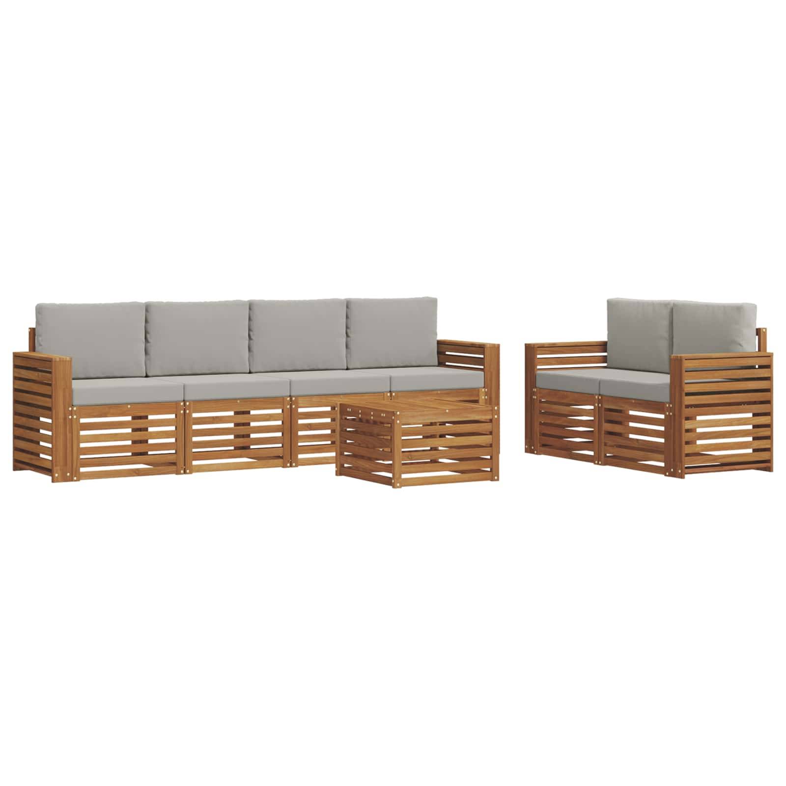 vidaXL Outdoor-Sofagarnitur mit Kissen 7 pcs Natürlich und Hellgrau