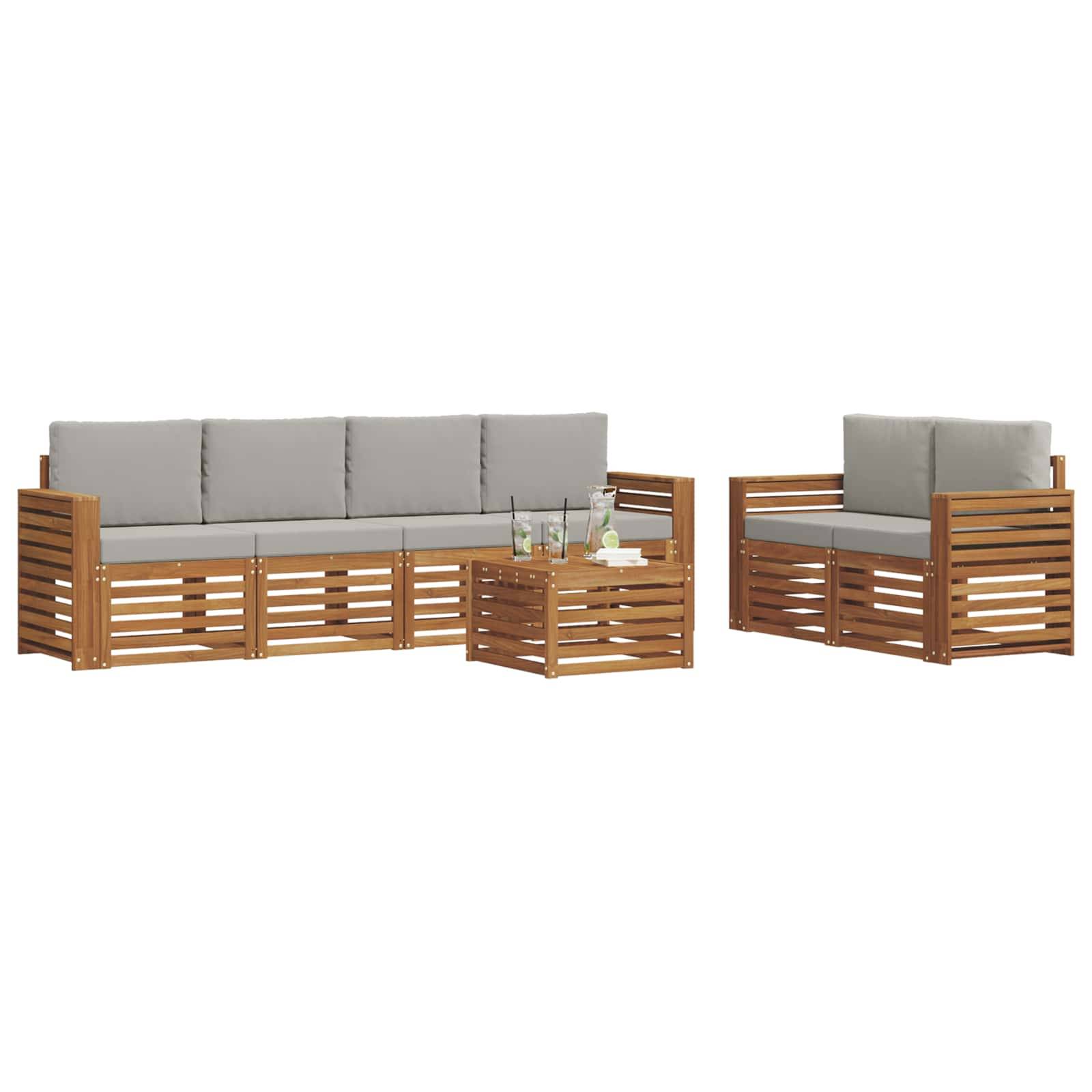 vidaXL Outdoor-Sofagarnitur mit Kissen 7 pcs Natürlich und Hellgrau