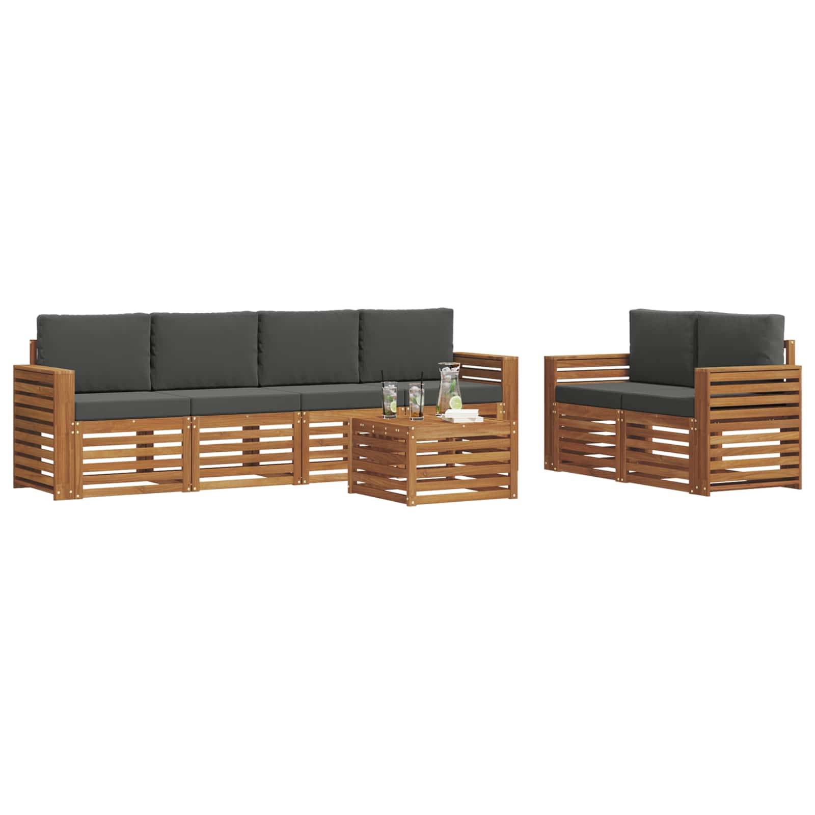 vidaXL Outdoor-Sofagarnitur mit Kissen 7 pcs Natur und Anthrazit