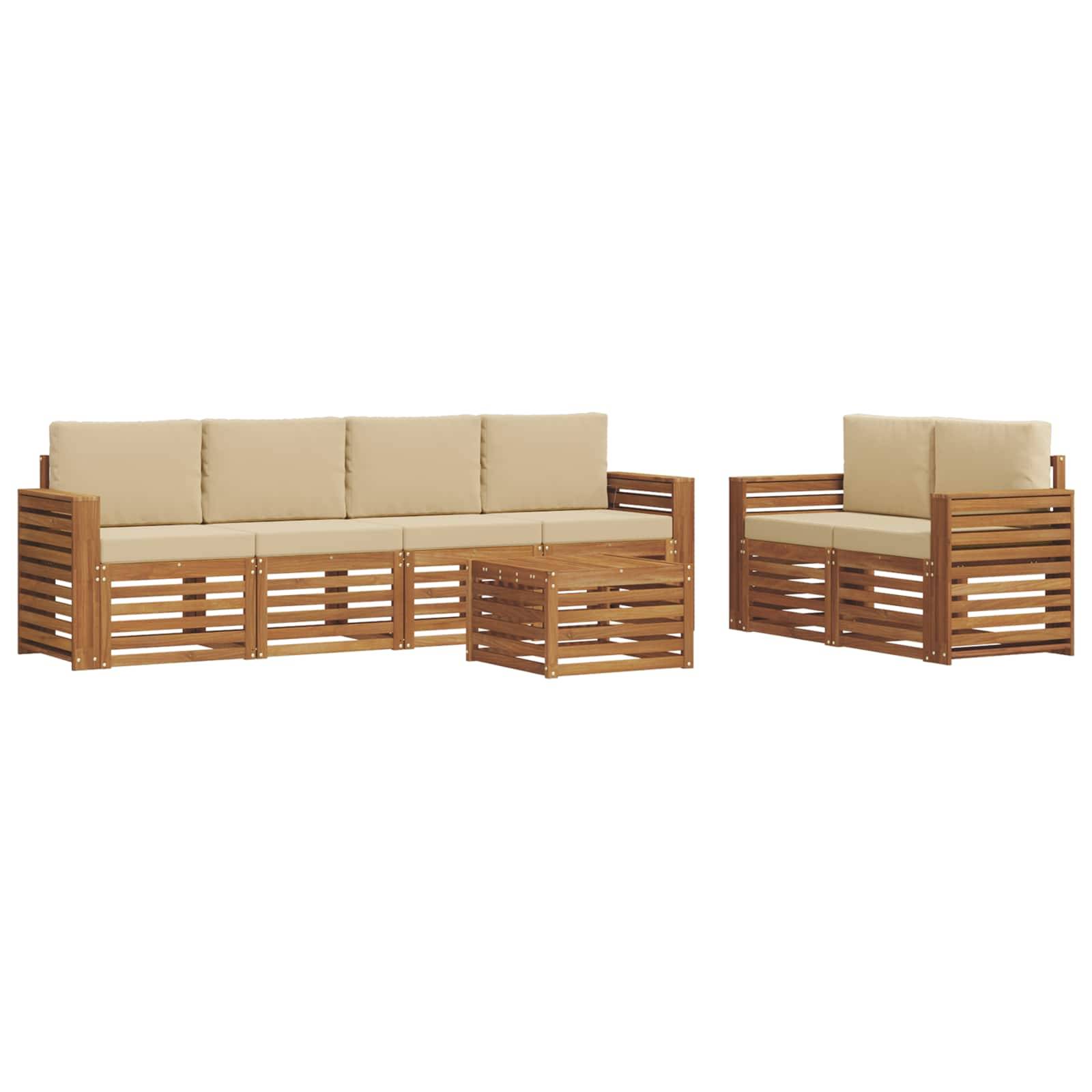 vidaXL Outdoor-Sofagarnitur 7 pcs Natur und Beige Massivholz Akazie