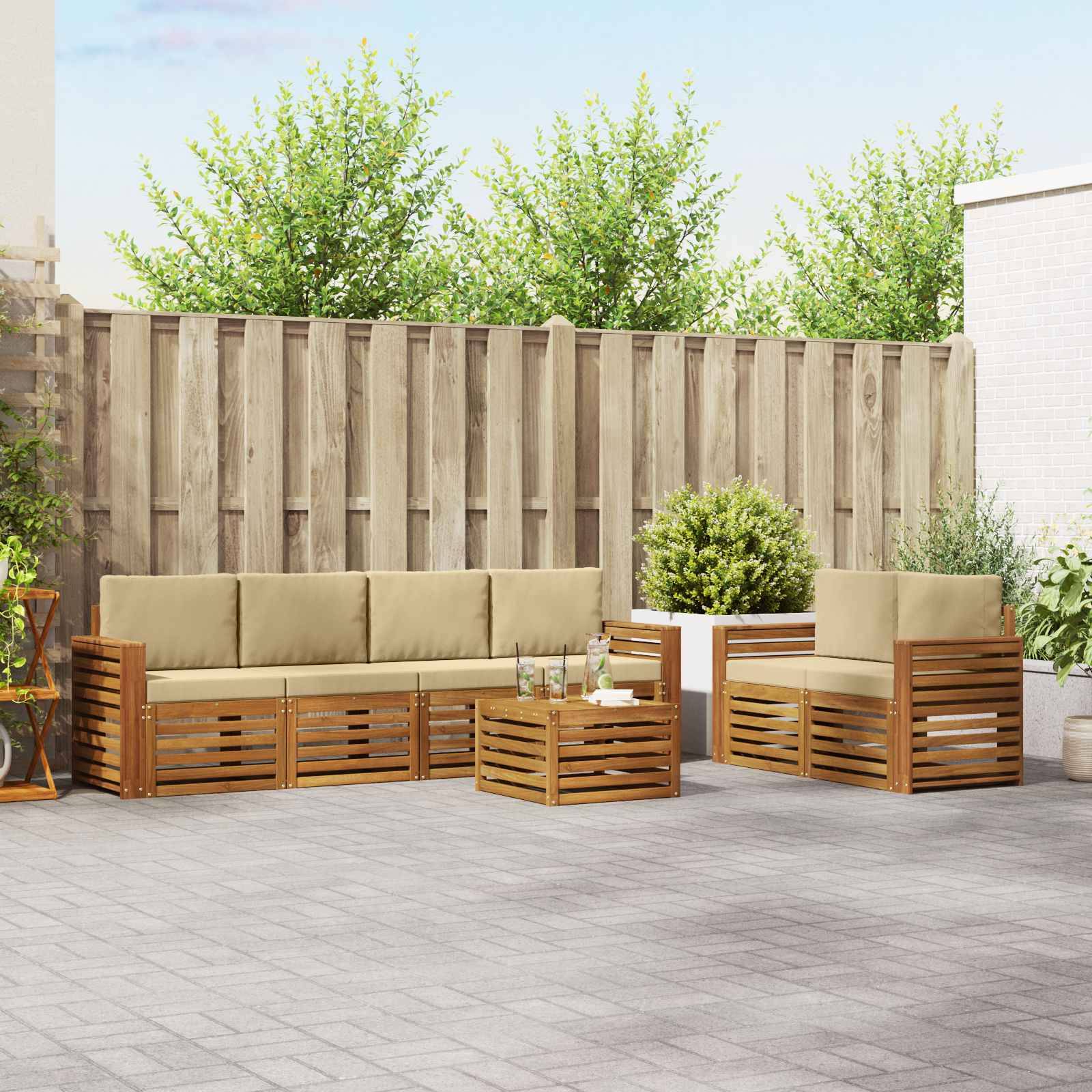 vidaXL Outdoor-Sofagarnitur 7 pcs Natur und Beige Massivholz Akazie