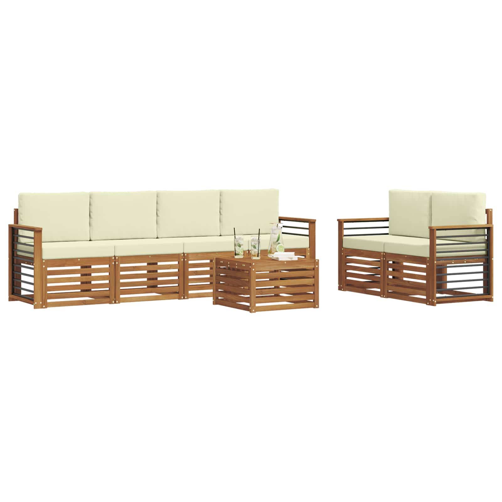 vidaXL Outdoor-Sofagarnitur 7 pcs Natur und Creme Massivholz Akazie