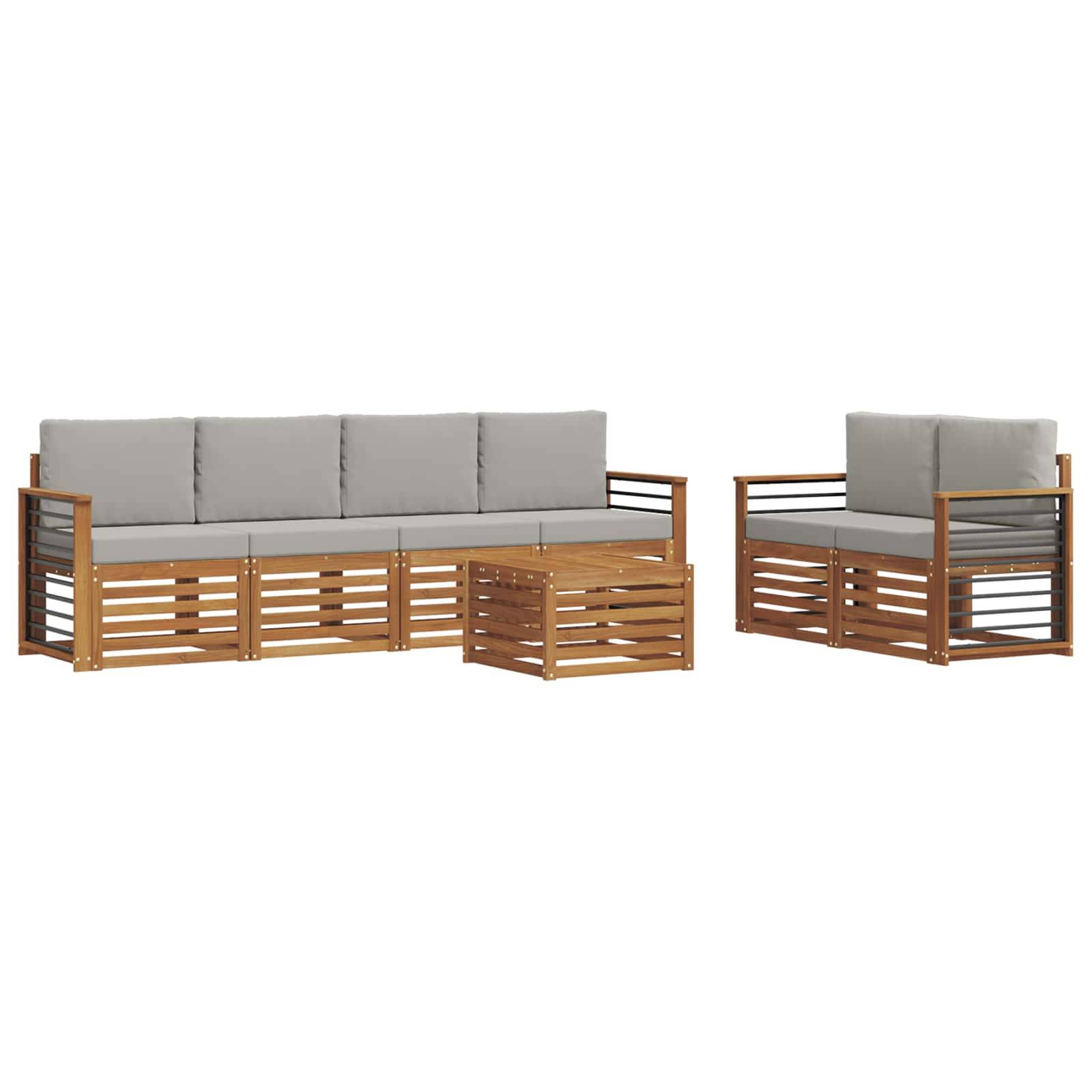 vidaXL Outdoor-Sofagarnitur mit Kissen 7 pcs Natürlich und Hellgrau