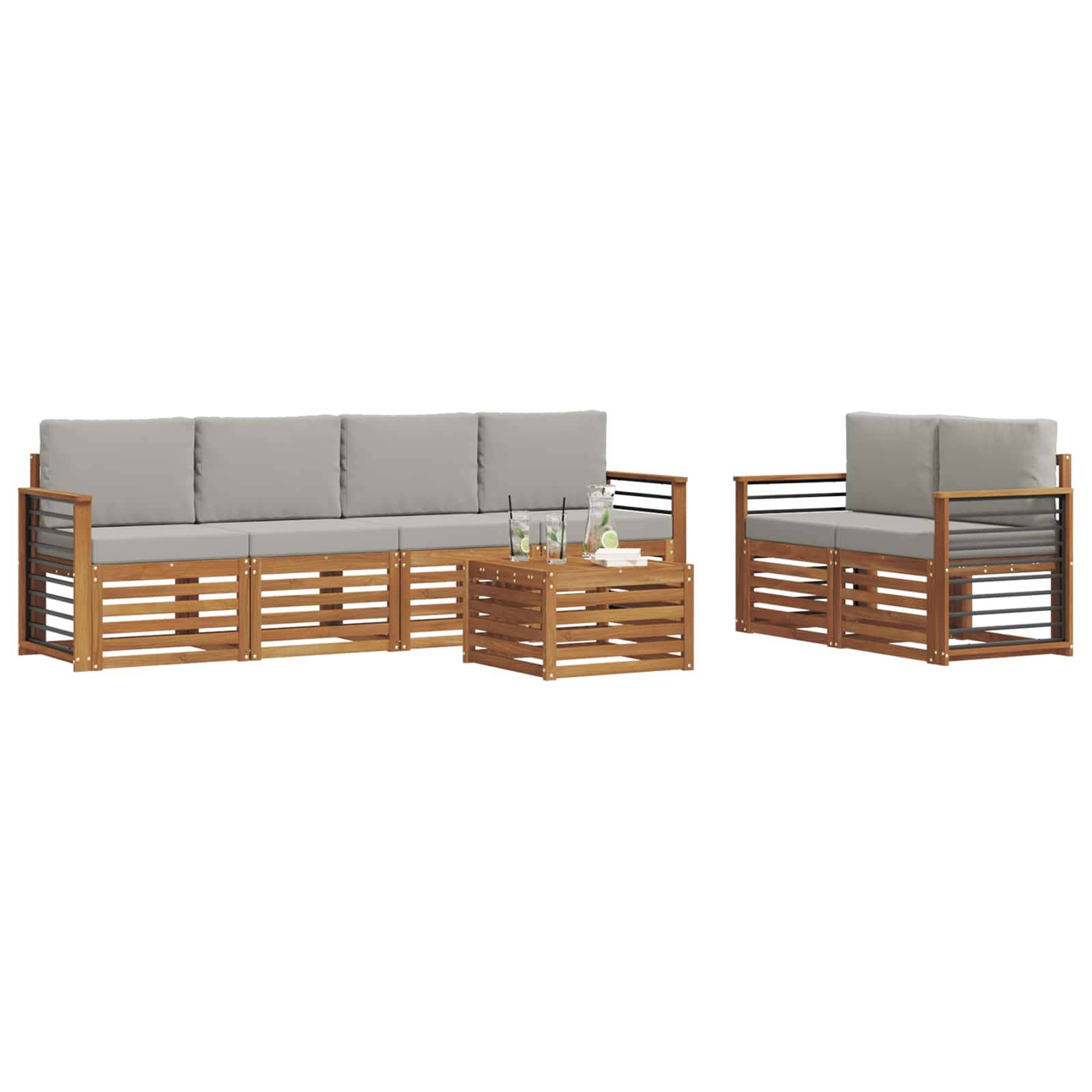 vidaXL Outdoor-Sofagarnitur mit Kissen 7 pcs Natürlich und Hellgrau