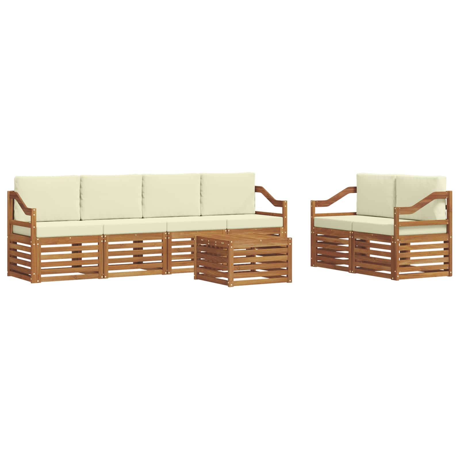 vidaXL Outdoor-Sofagarnitur 7 pcs Natur und Creme Massivholz Akazie