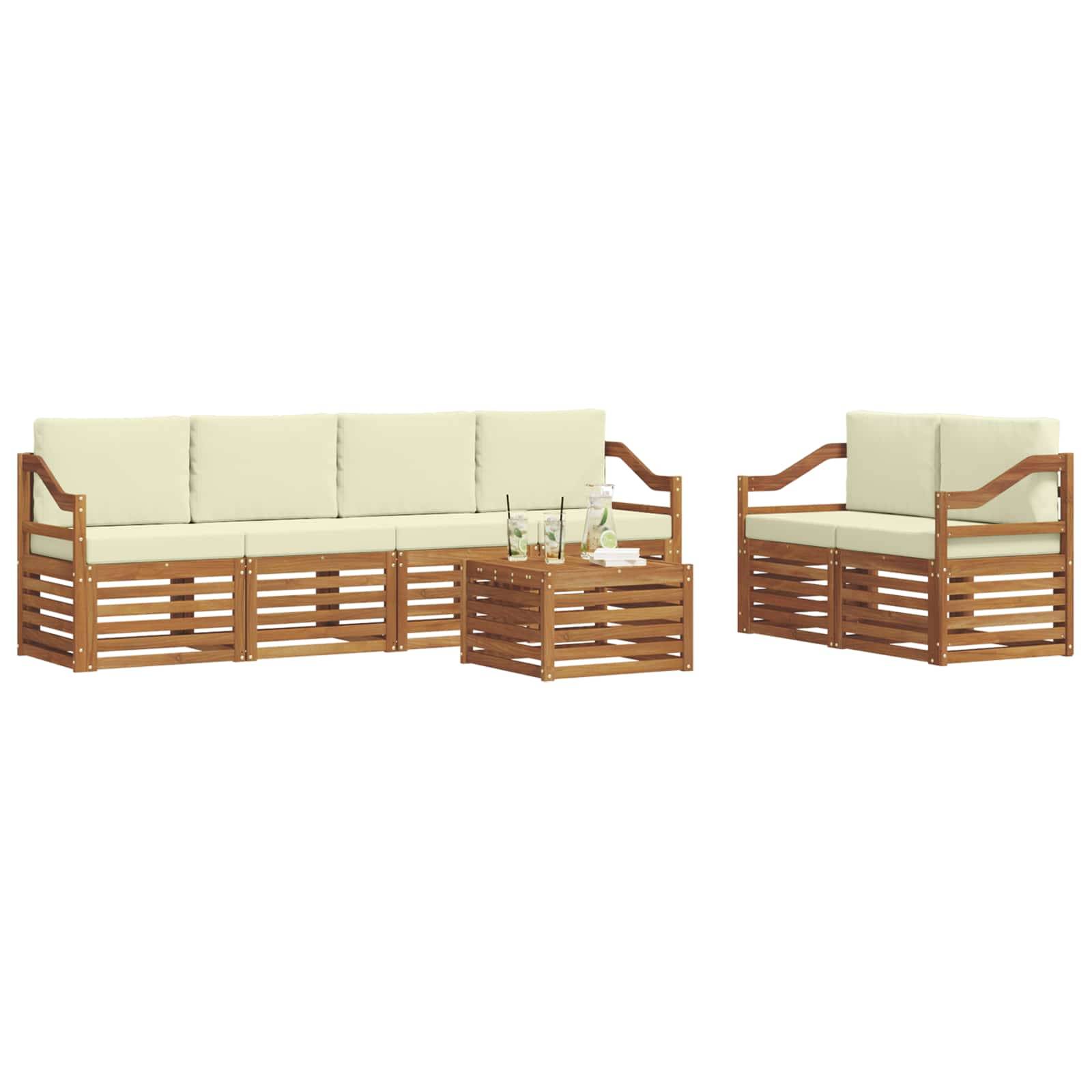 vidaXL Outdoor-Sofagarnitur 7 pcs Natur und Creme Massivholz Akazie