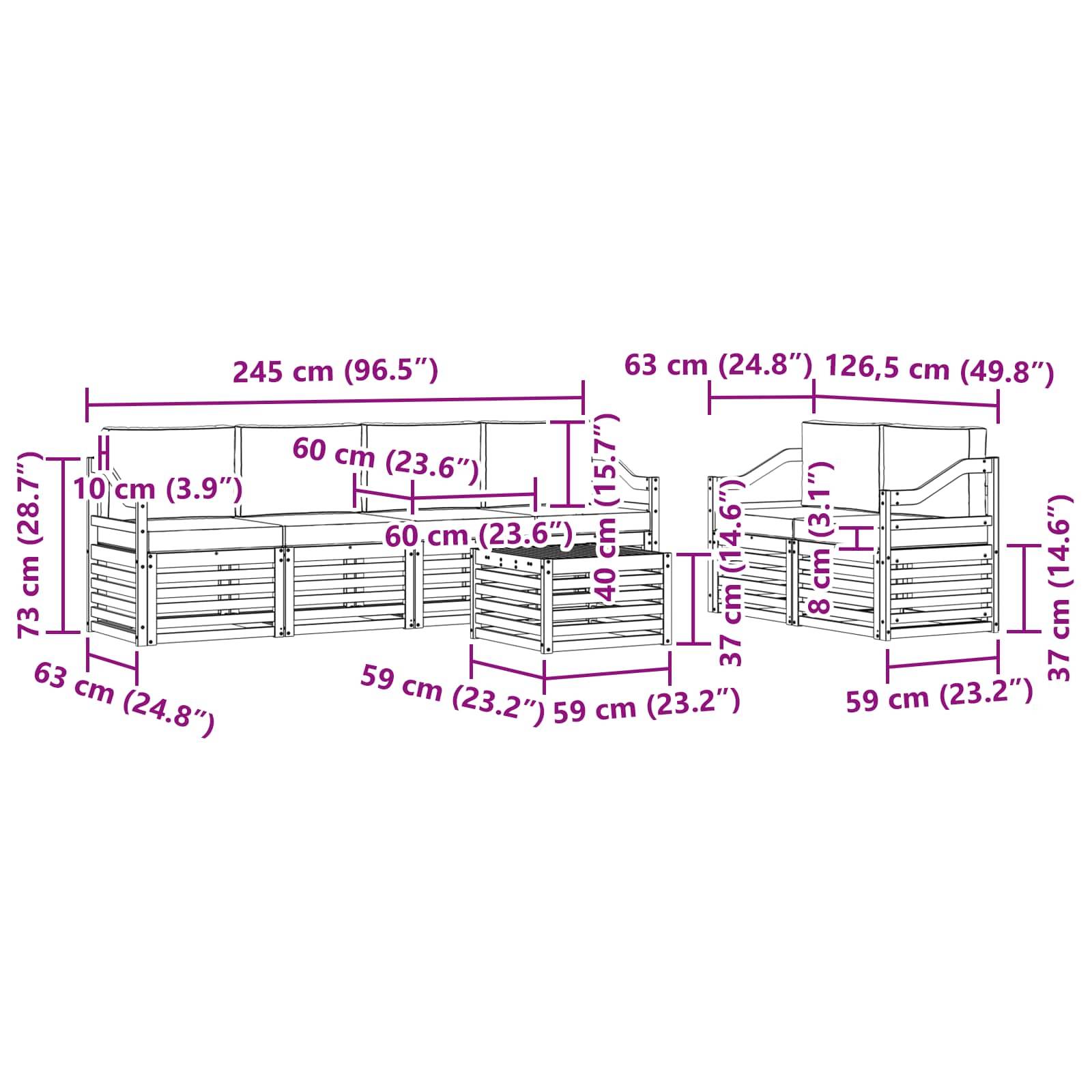 vidaXL Outdoor-Sofagarnitur mit Kissen 7 pcs Natur und Anthrazit