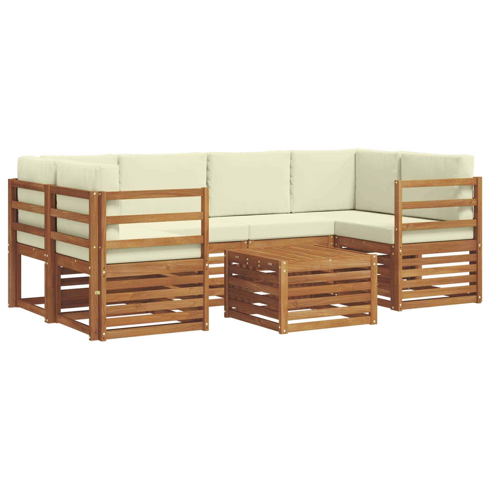 vidaXL Outdoor-Sofagarnitur 7 pcs Natur und Creme Massivholz Akazie