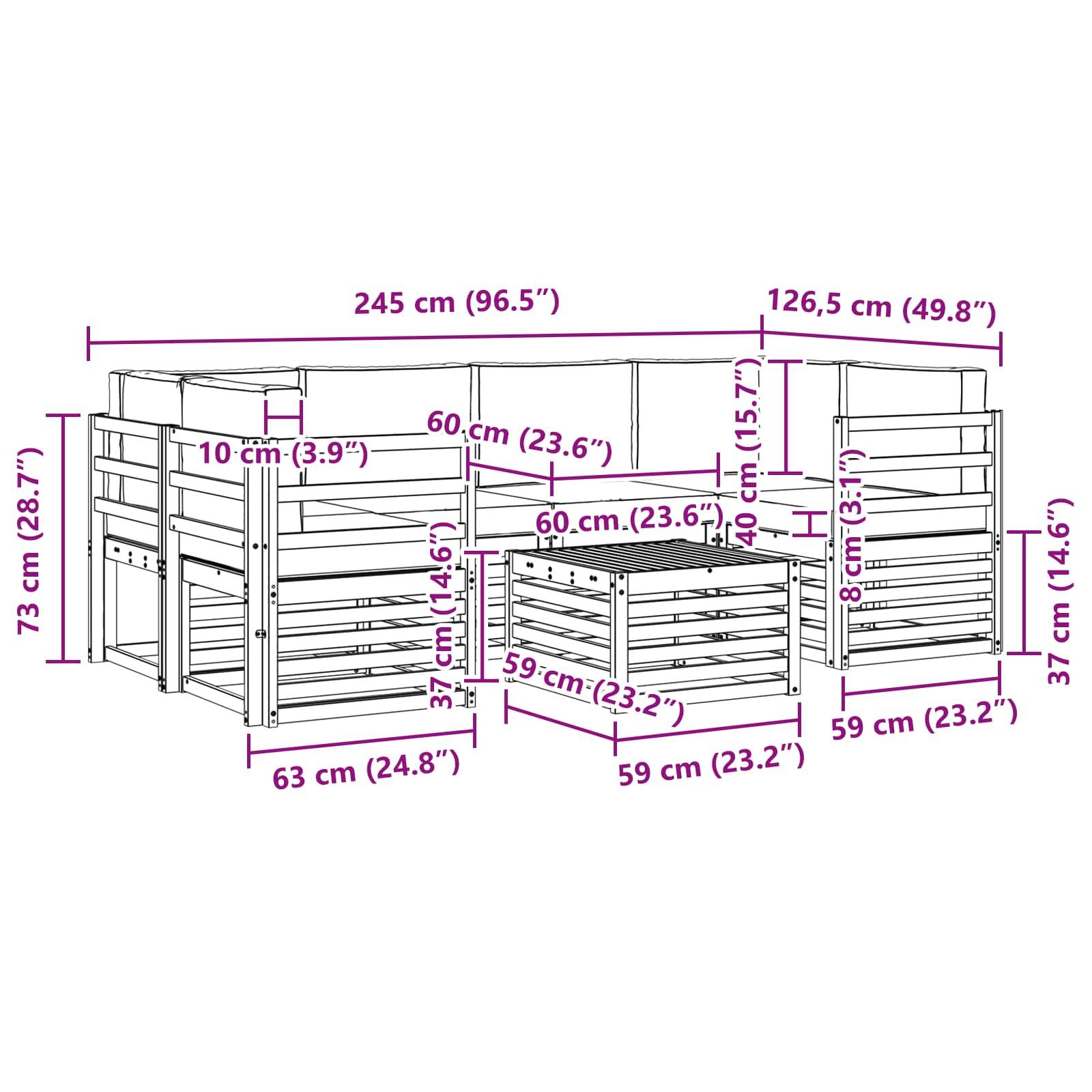 vidaXL Outdoor-Sofagarnitur mit Kissen 7 pcs Natürlich und Hellgrau