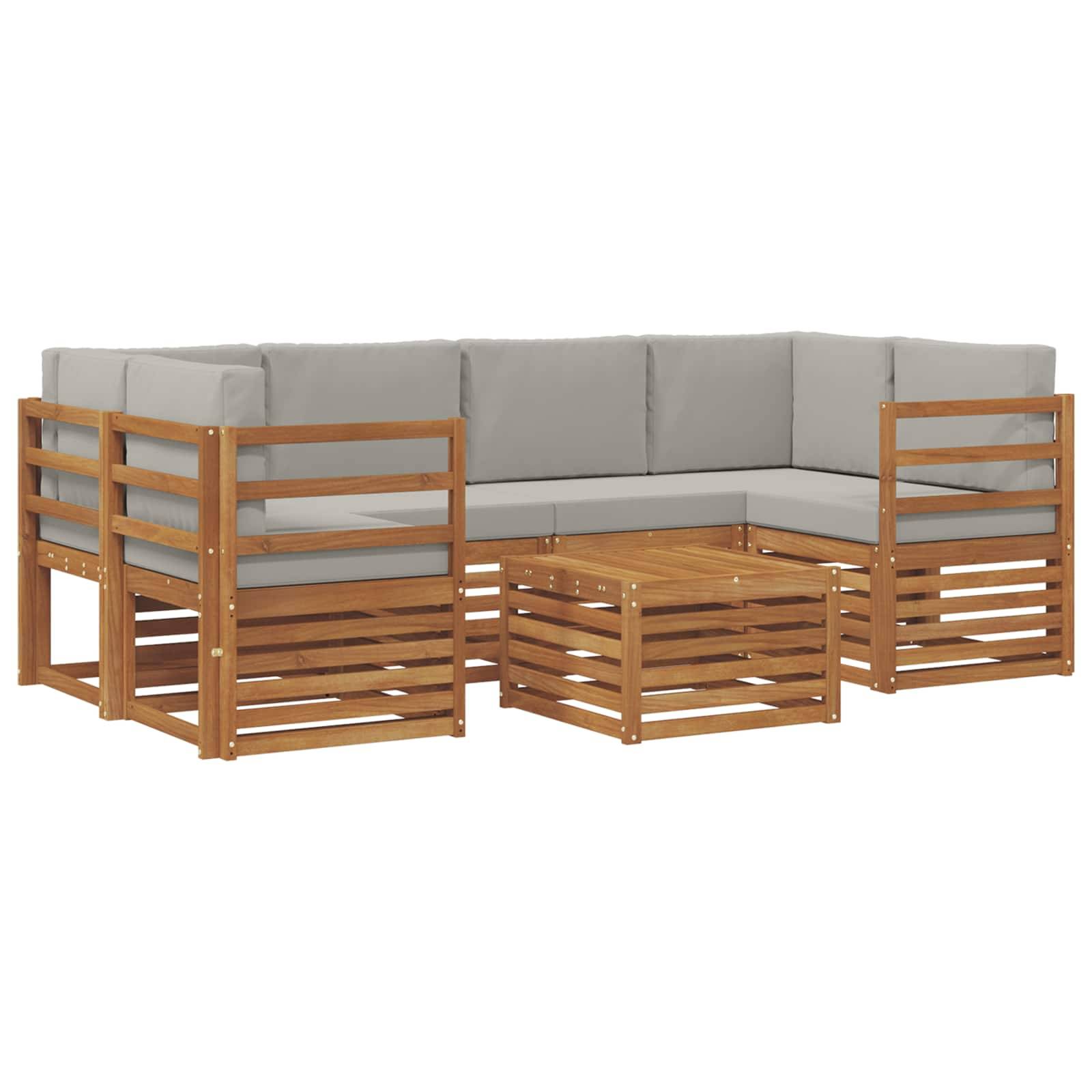 vidaXL Outdoor-Sofagarnitur mit Kissen 7 pcs Natürlich und Hellgrau