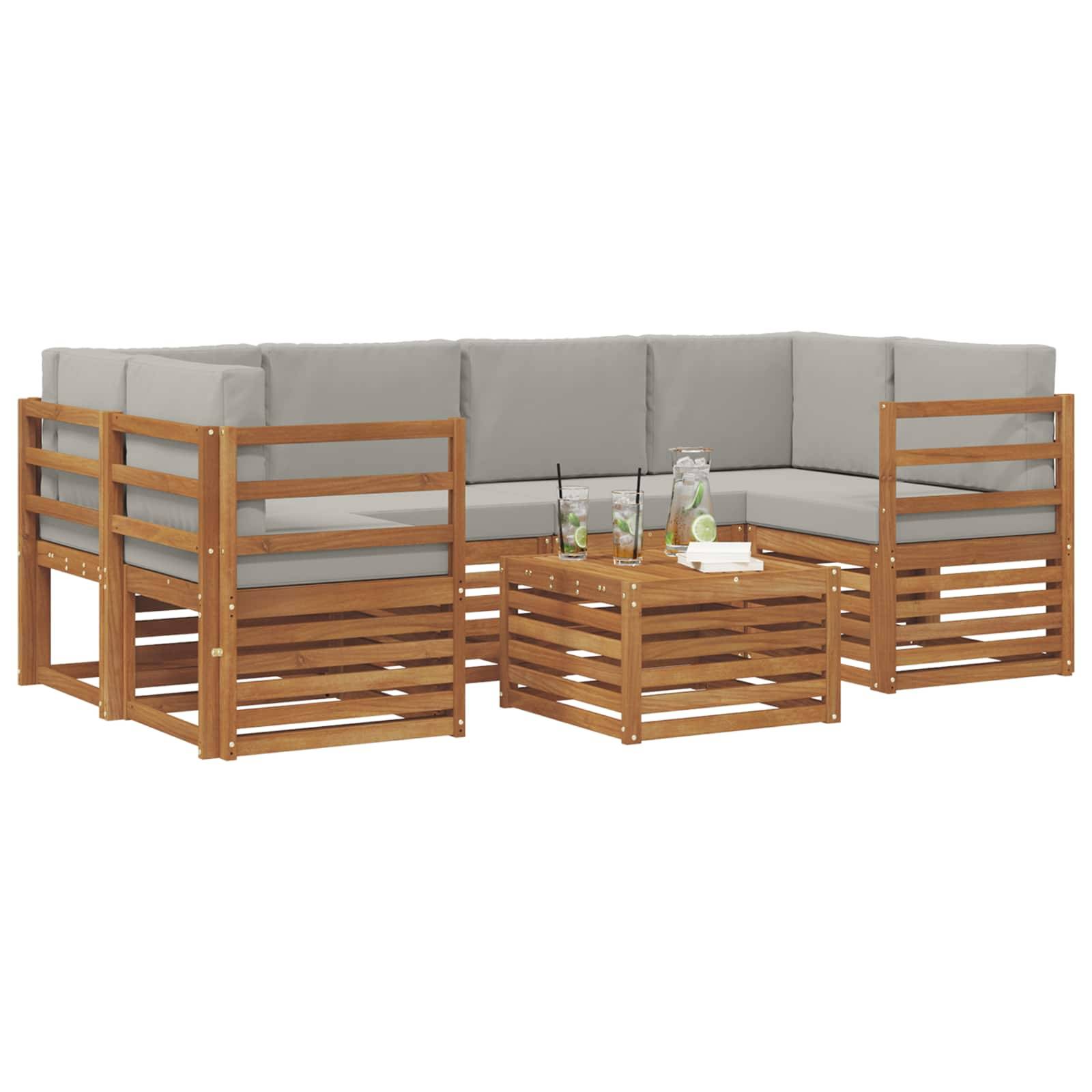 vidaXL Outdoor-Sofagarnitur mit Kissen 7 pcs Natürlich und Hellgrau