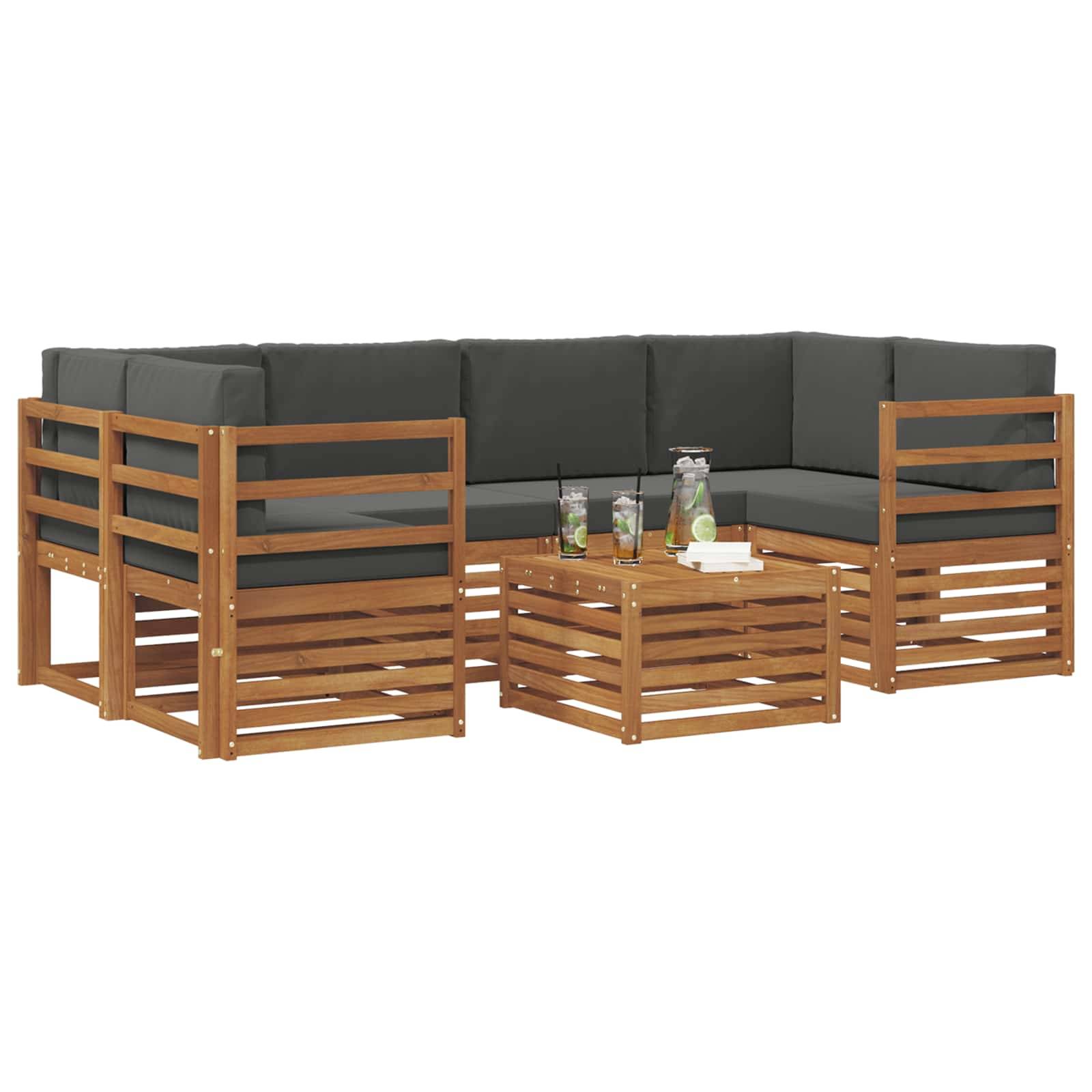 vidaXL Outdoor-Sofagarnitur mit Kissen 7 pcs Natur und Anthrazit