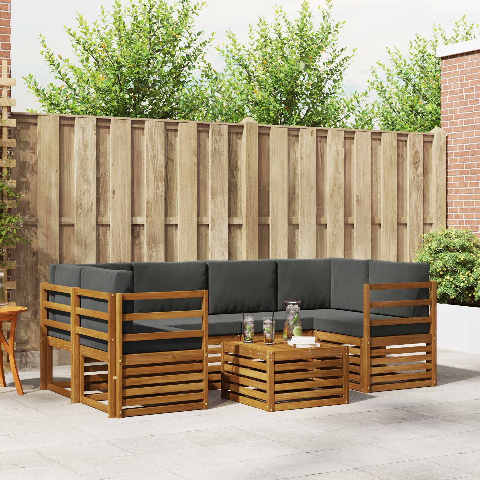 vidaXL Outdoor-Sofagarnitur mit Kissen 7 pcs Natur und Anthrazit