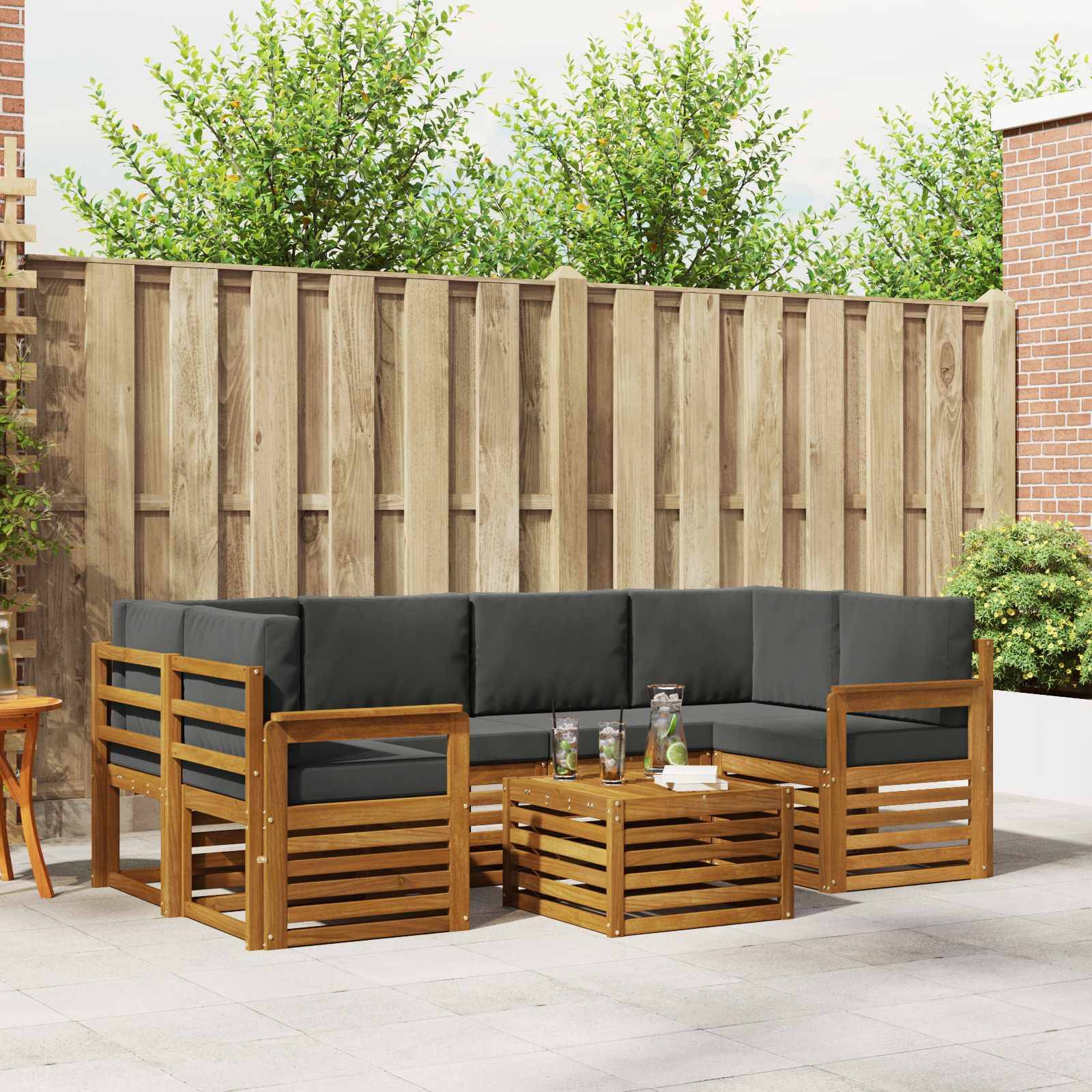 vidaXL Outdoor-Sofagarnitur mit Kissen 7 pcs Natur und Anthrazit