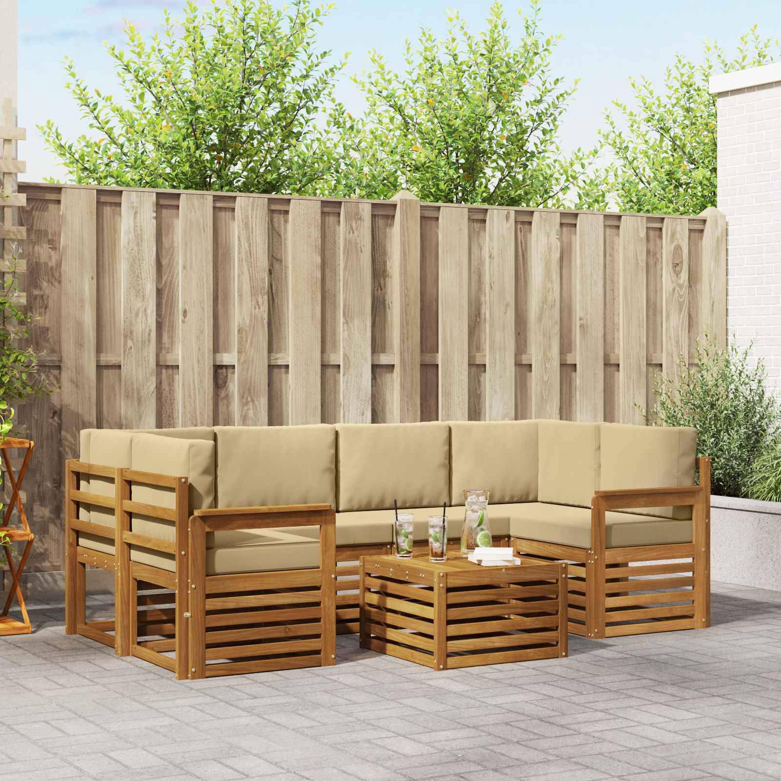 vidaXL Outdoor-Sofagarnitur 7 pcs Natur und Beige Massivholz Akazie