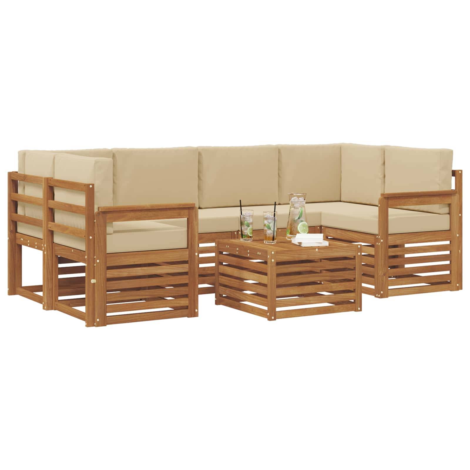 vidaXL Outdoor-Sofagarnitur 7 pcs Natur und Beige Massivholz Akazie