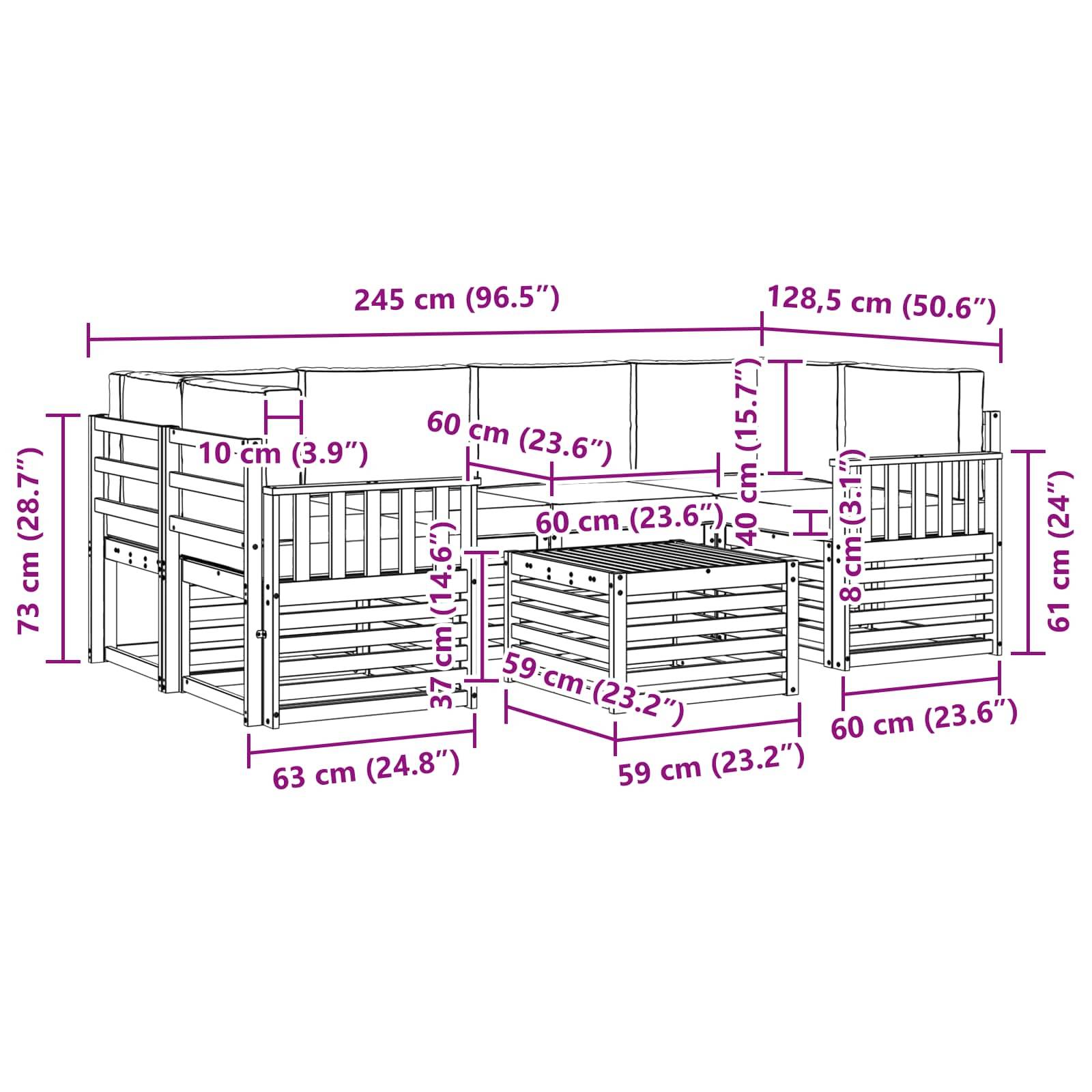 vidaXL Outdoor-Sofagarnitur mit Kissen 7 pcs Weiß und Creme Polyester