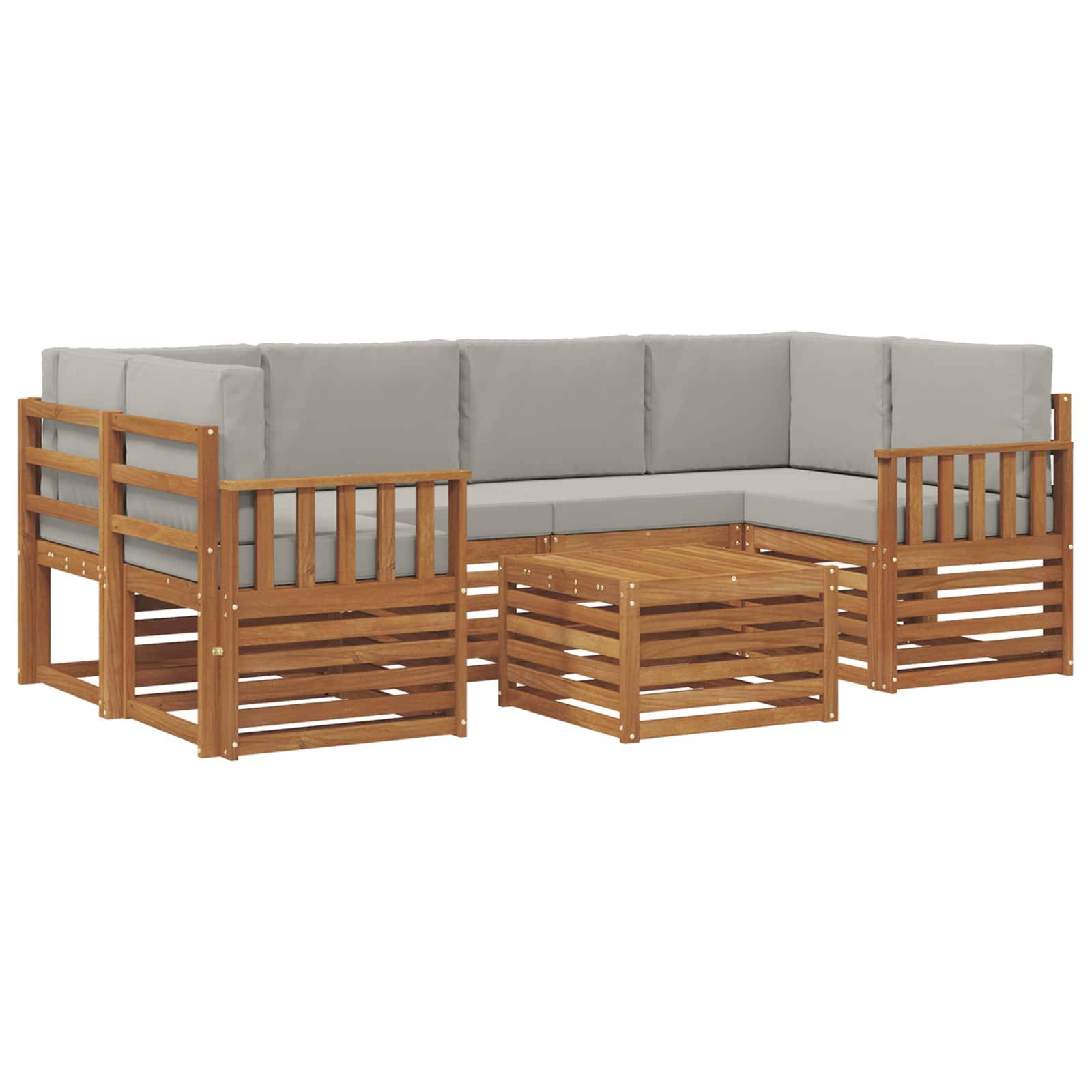 vidaXL Outdoor-Sofagarnitur mit Kissen 7 pcs Natürlich und Hellgrau