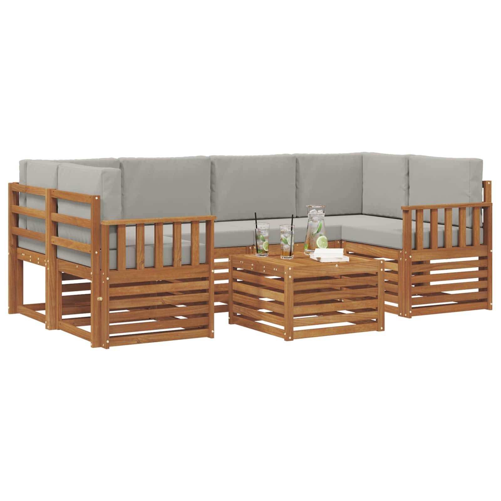vidaXL Outdoor-Sofagarnitur mit Kissen 7 pcs Natürlich und Hellgrau