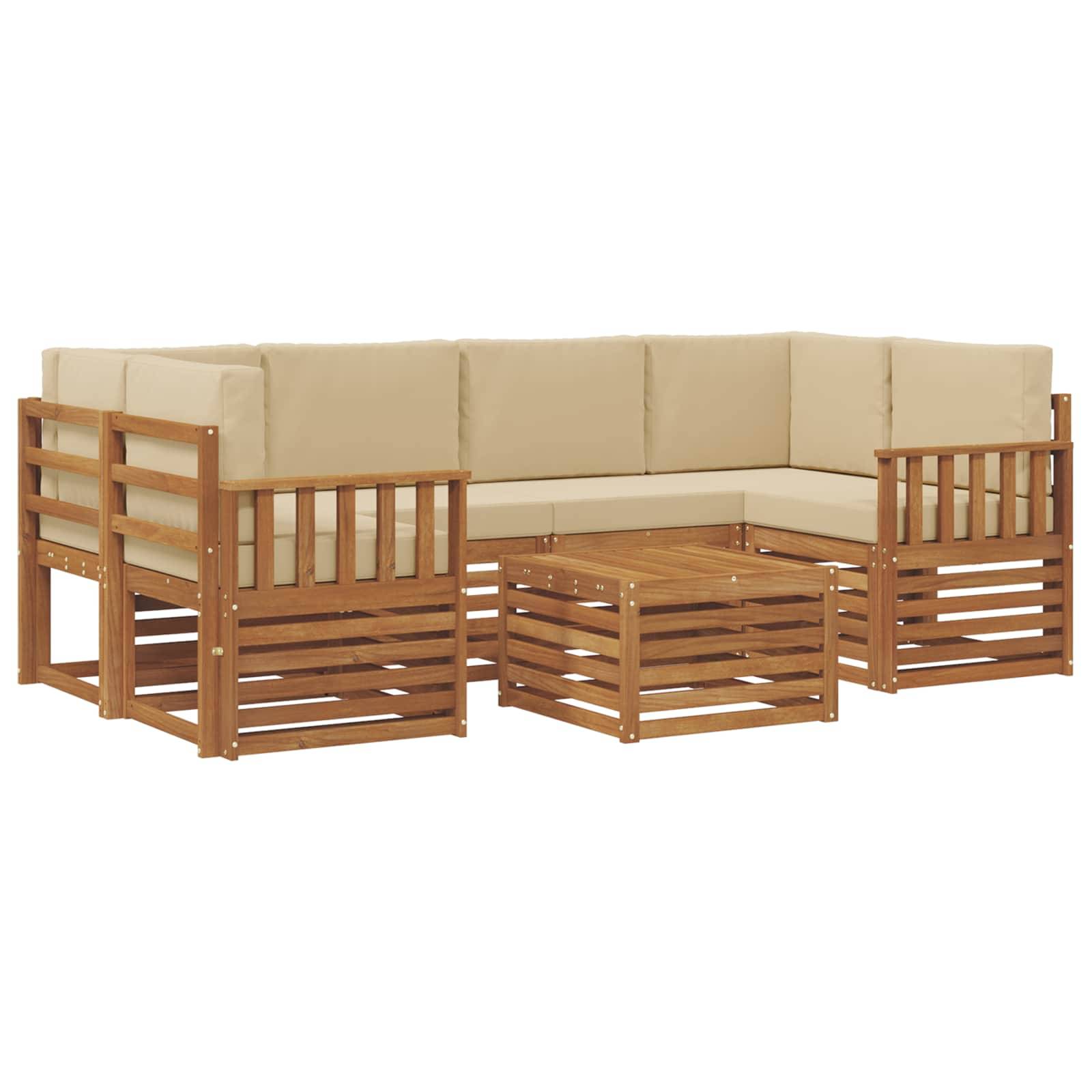 vidaXL Outdoor-Sofagarnitur 7 pcs Natur und Beige Massivholz Akazie