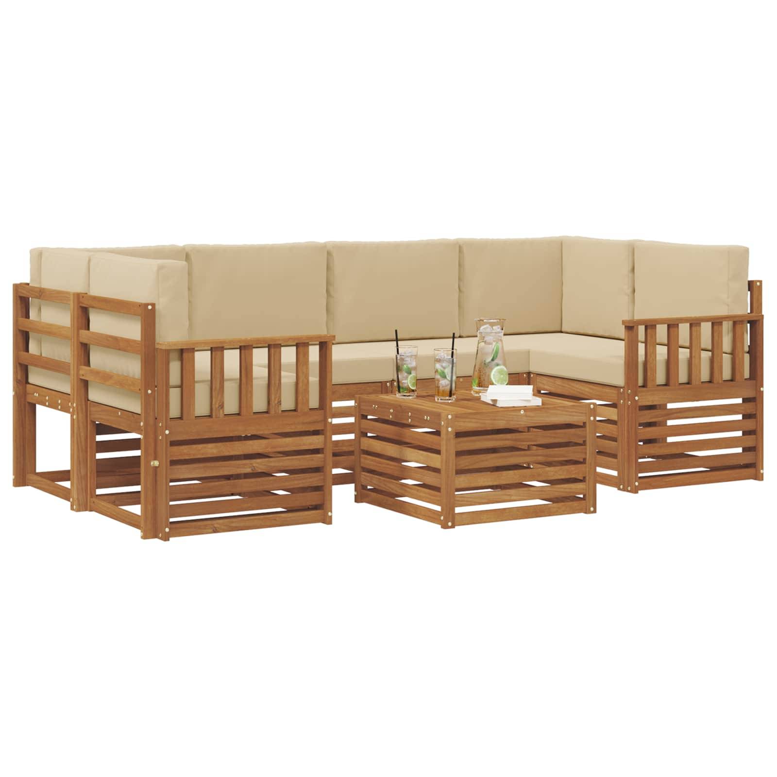 vidaXL Outdoor-Sofagarnitur 7 pcs Natur und Beige Massivholz Akazie