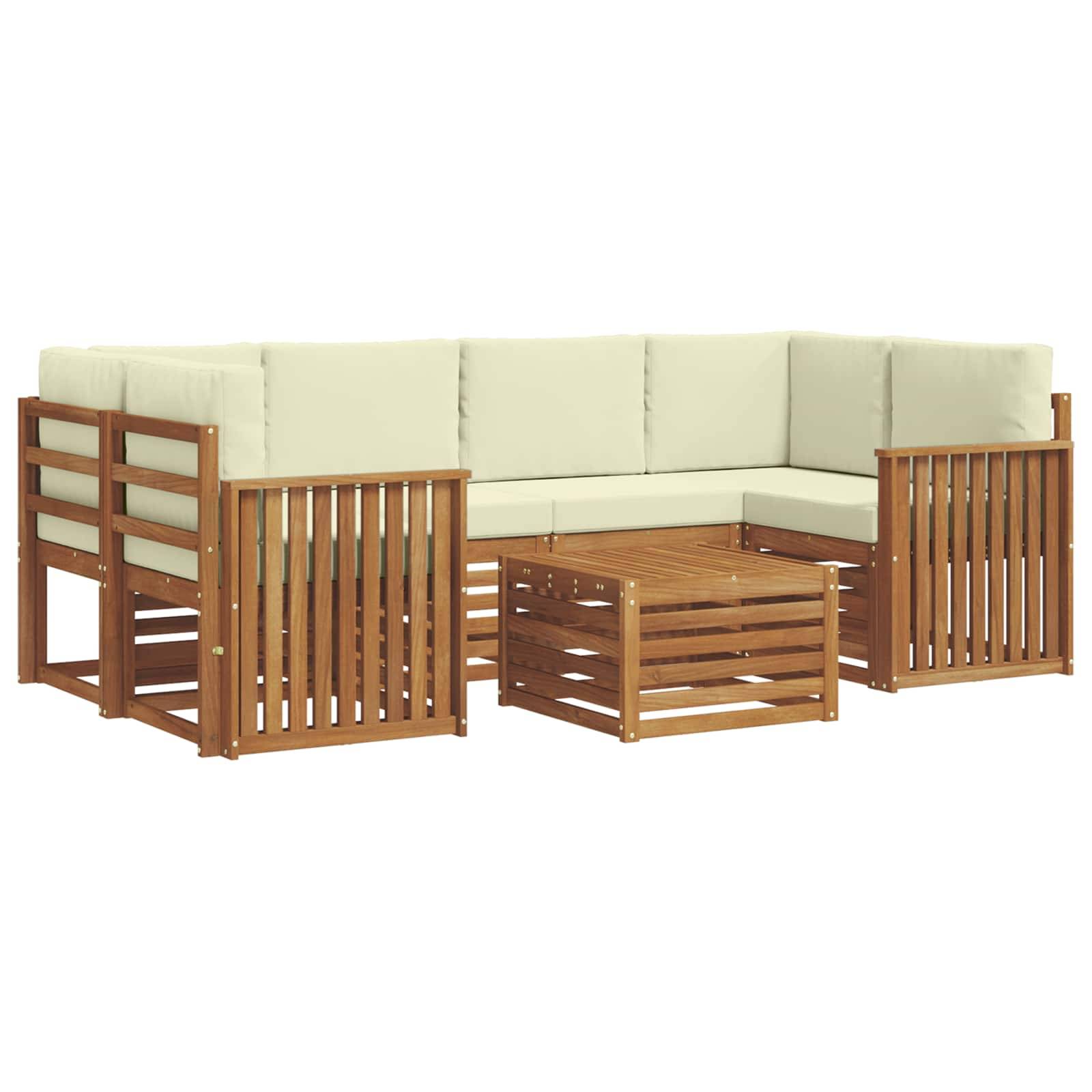 vidaXL Outdoor-Sofagarnitur 7 pcs Natur und Creme Massivholz Akazie