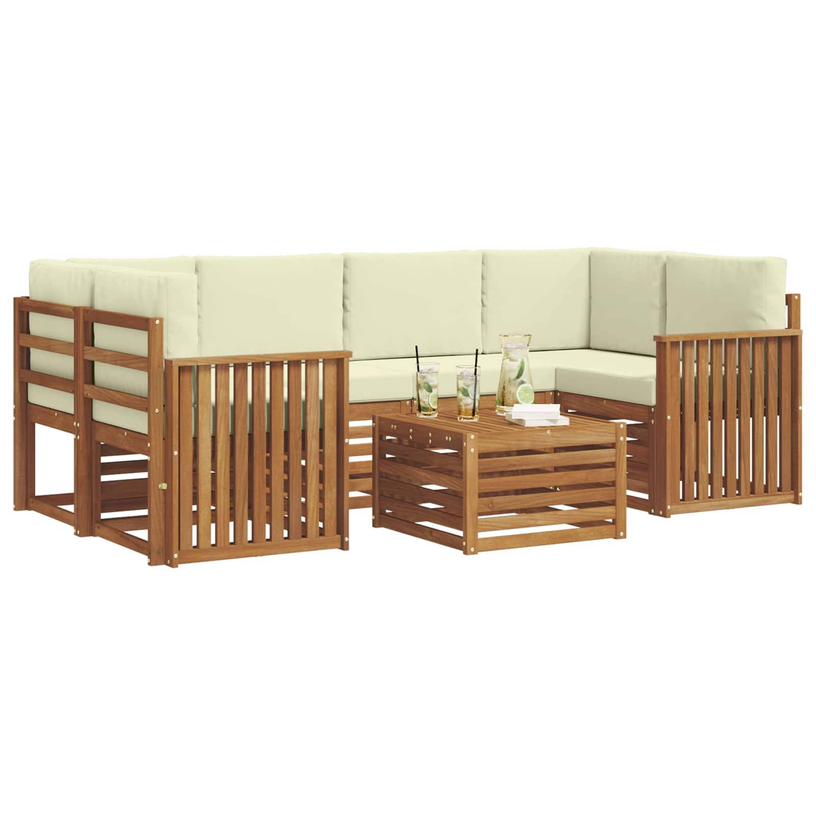 vidaXL Outdoor-Sofagarnitur 7 pcs Natur und Creme Massivholz Akazie