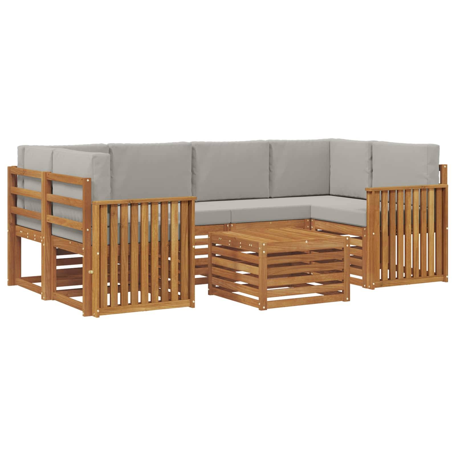 vidaXL Outdoor-Sofagarnitur mit Kissen 7 pcs Natürlich und Hellgrau